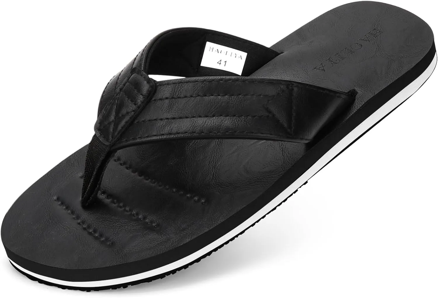 HAOLIRA Mens Flip Flops Arch Support Soft Cushion Footbed Walking Leather Thong Sandals Waterproof Lightweight Slip on Slippers for Summer Beach Indoor Outdoor