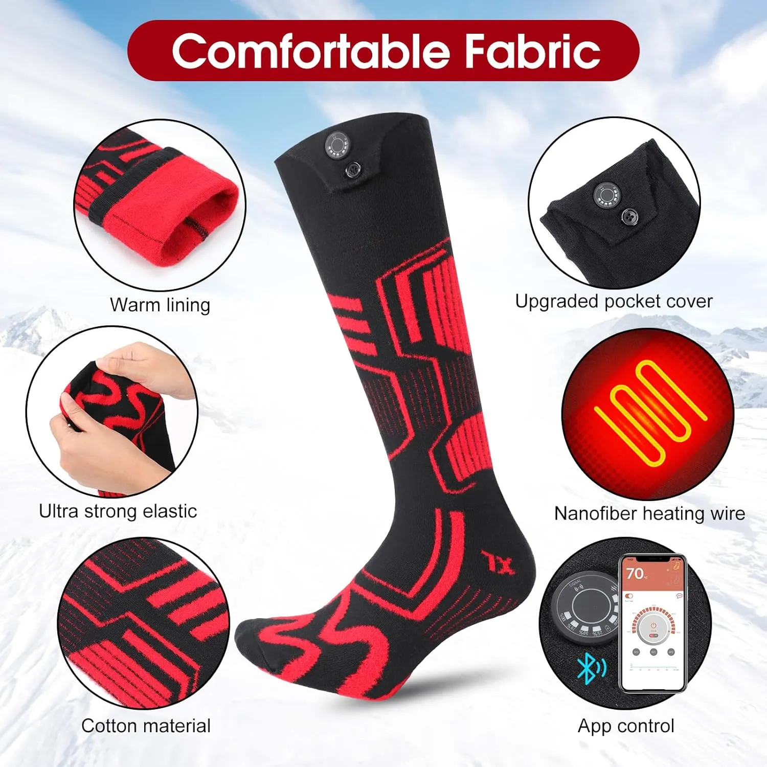 Heated Socks for Men Women,7.4V 3000mAh Rechargeable Heated Socks with APP Control Washable Electric Heating Socks Feet Warmer for Winter Outdoor Sports Hunting Skiing Camping (Orange Black-M)