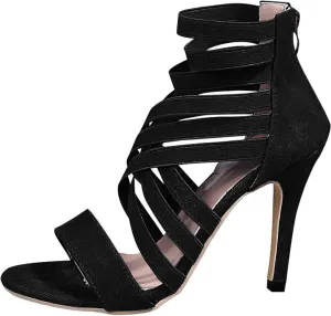 Heels Sandals for Women Sexy Strappy Fish Mouth Open Toe Stilettos Summer Casual Cross Ankle Straps Back Zipper Thin High Heel Shoes