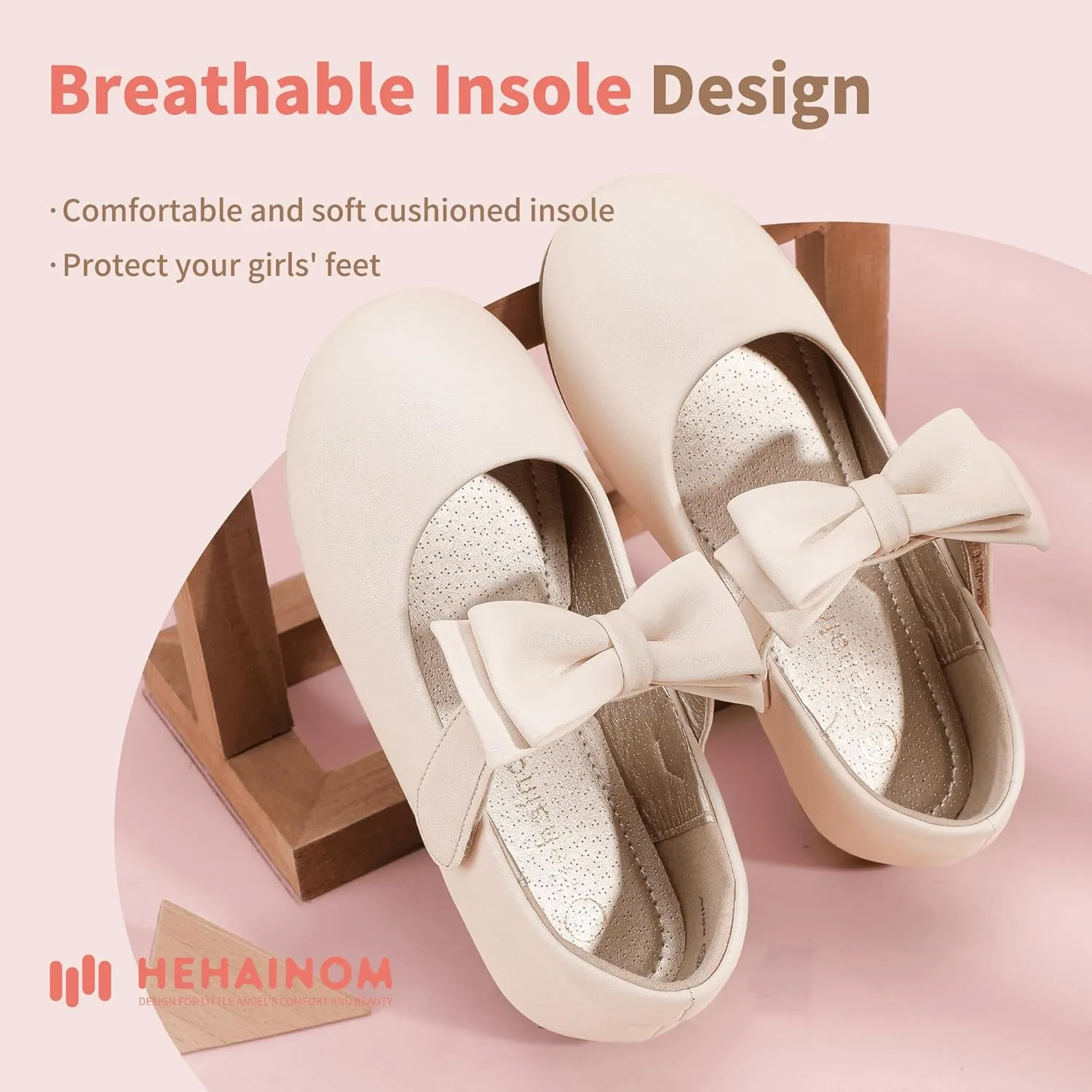 Hehainom Toddler Flower Girls Dress Shoes, Mary Jane Princess Ballet Flats with Bow and Peals for Party School