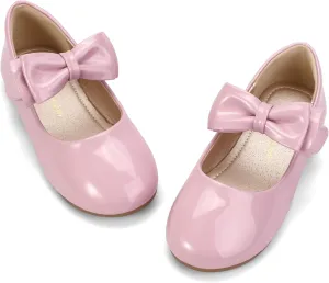 Hehainom Toddler Flower Girls Dress Shoes, Mary Jane Princess Ballet Flats with Bow and Peals for Party School