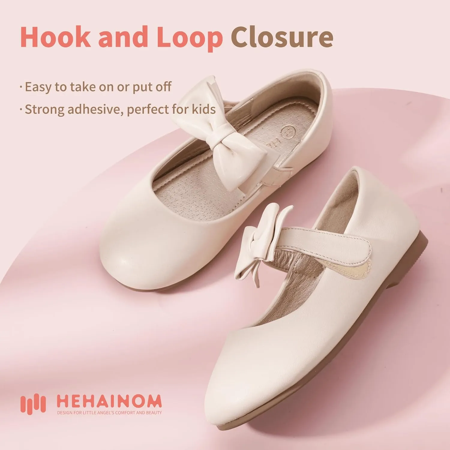 Hehainom Toddler Flower Girls Dress Shoes, Mary Jane Princess Ballet Flats with Bow and Peals for Party School