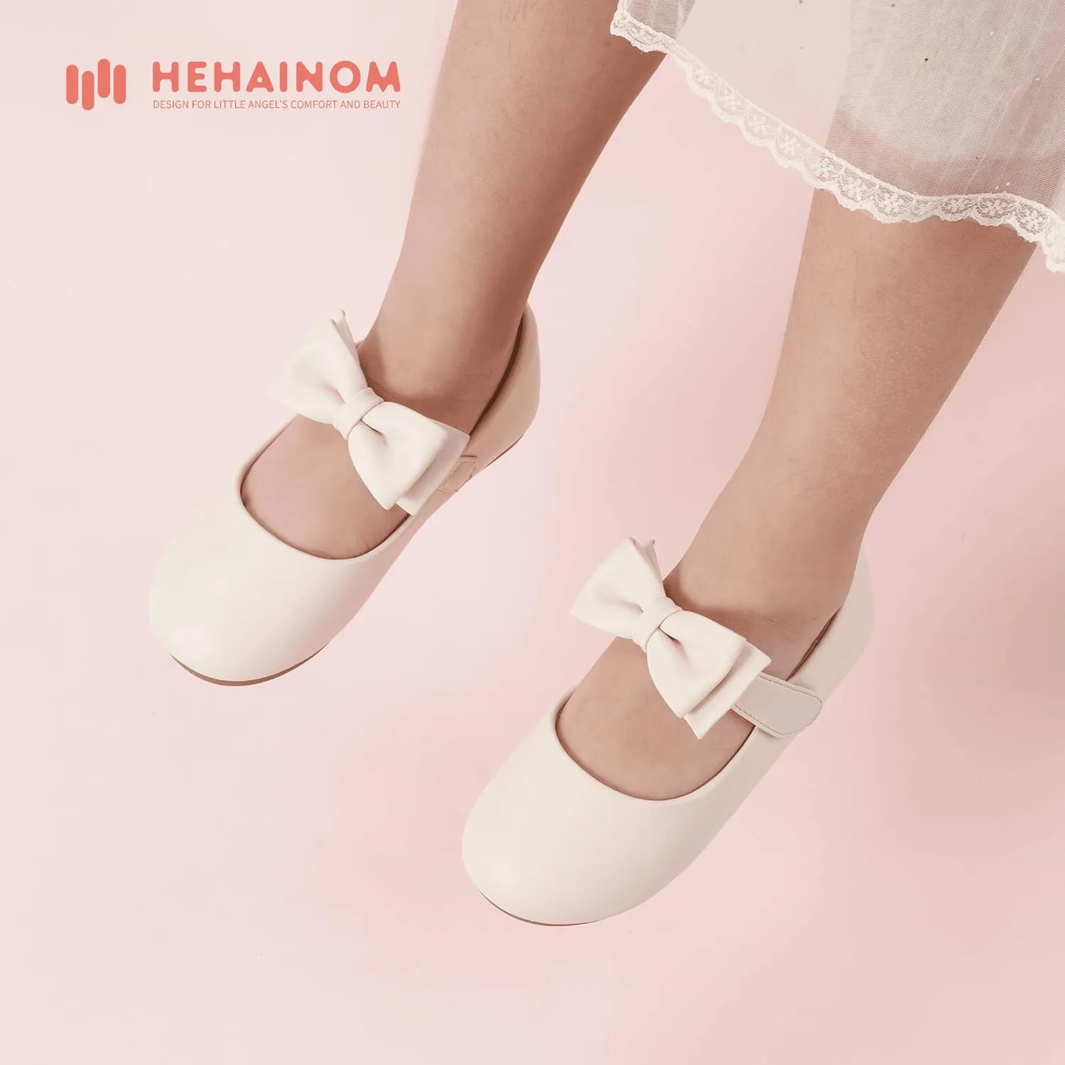 Hehainom Toddler Flower Girls Dress Shoes, Mary Jane Princess Ballet Flats with Bow and Peals for Party School