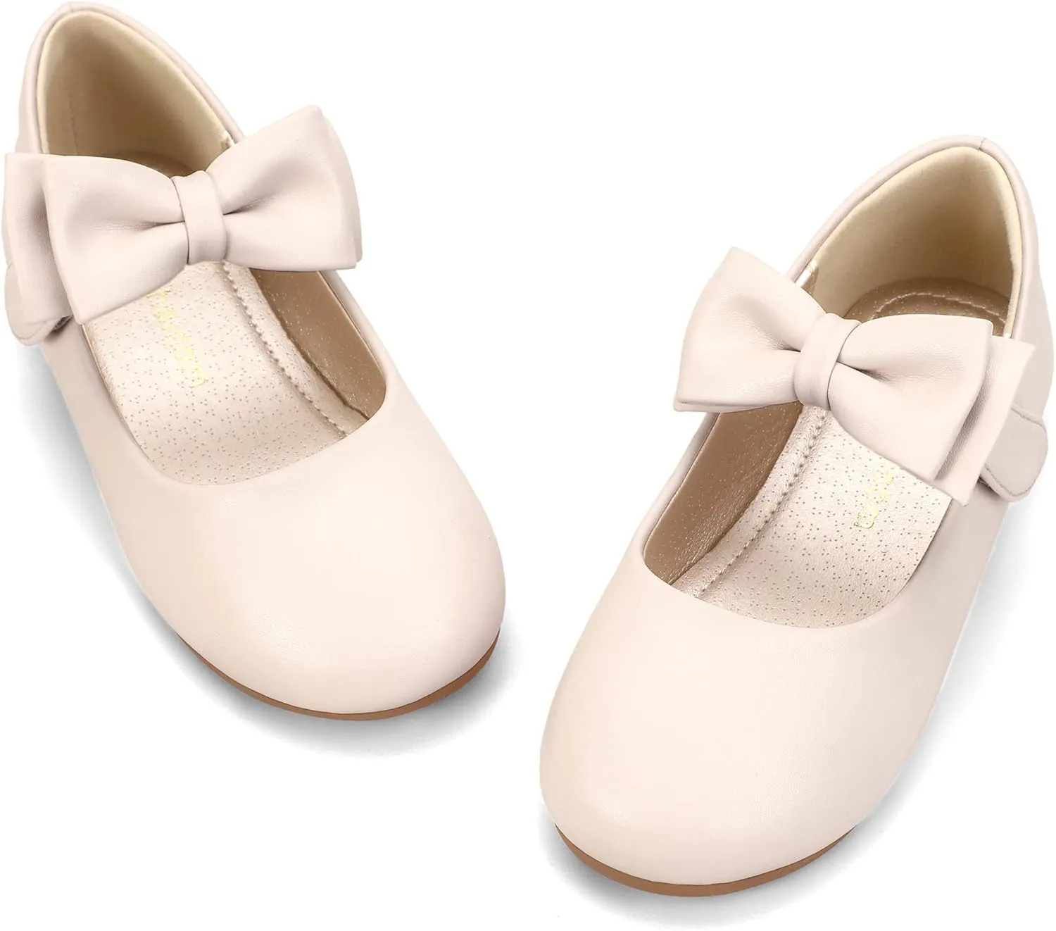 Hehainom Toddler Flower Girls Dress Shoes, Mary Jane Princess Ballet Flats with Bow and Peals for Party School