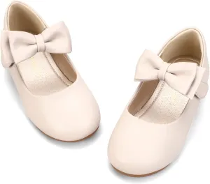 Hehainom Toddler Flower Girls Dress Shoes, Mary Jane Princess Ballet Flats with Bow and Peals for Party School