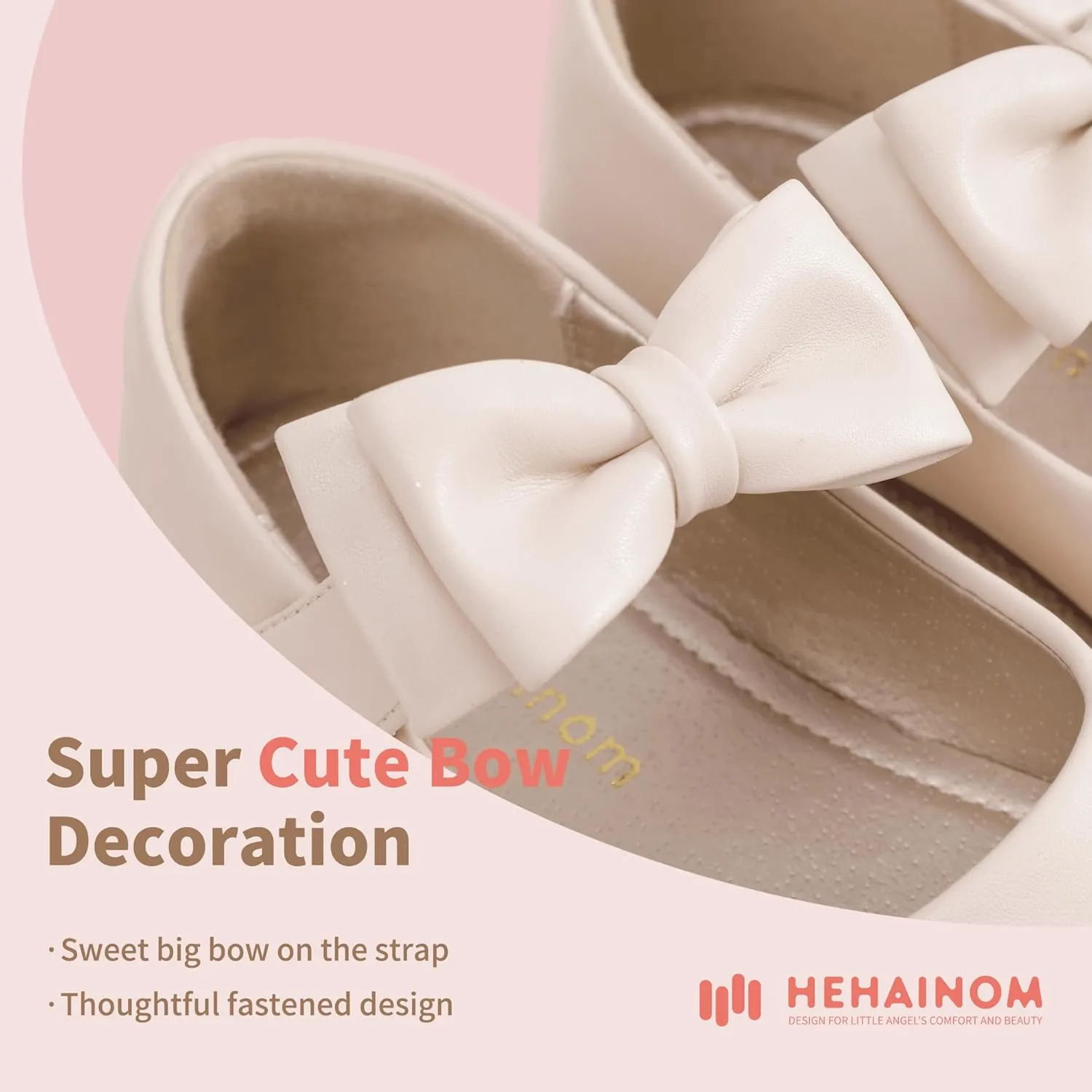 Hehainom Toddler Flower Girls Dress Shoes, Mary Jane Princess Ballet Flats with Bow and Peals for Party School