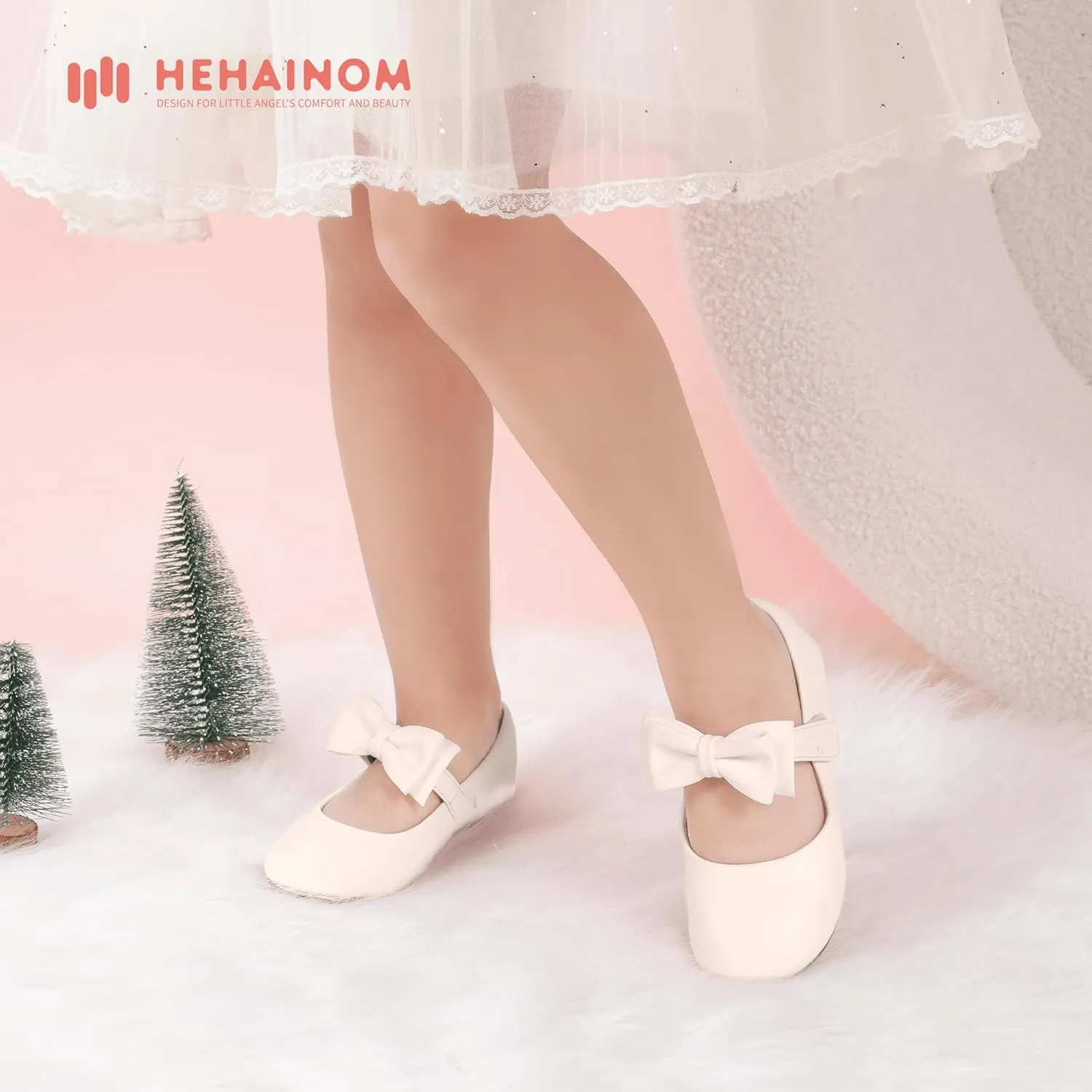 Hehainom Toddler Flower Girls Dress Shoes, Mary Jane Princess Ballet Flats with Bow and Peals for Party School