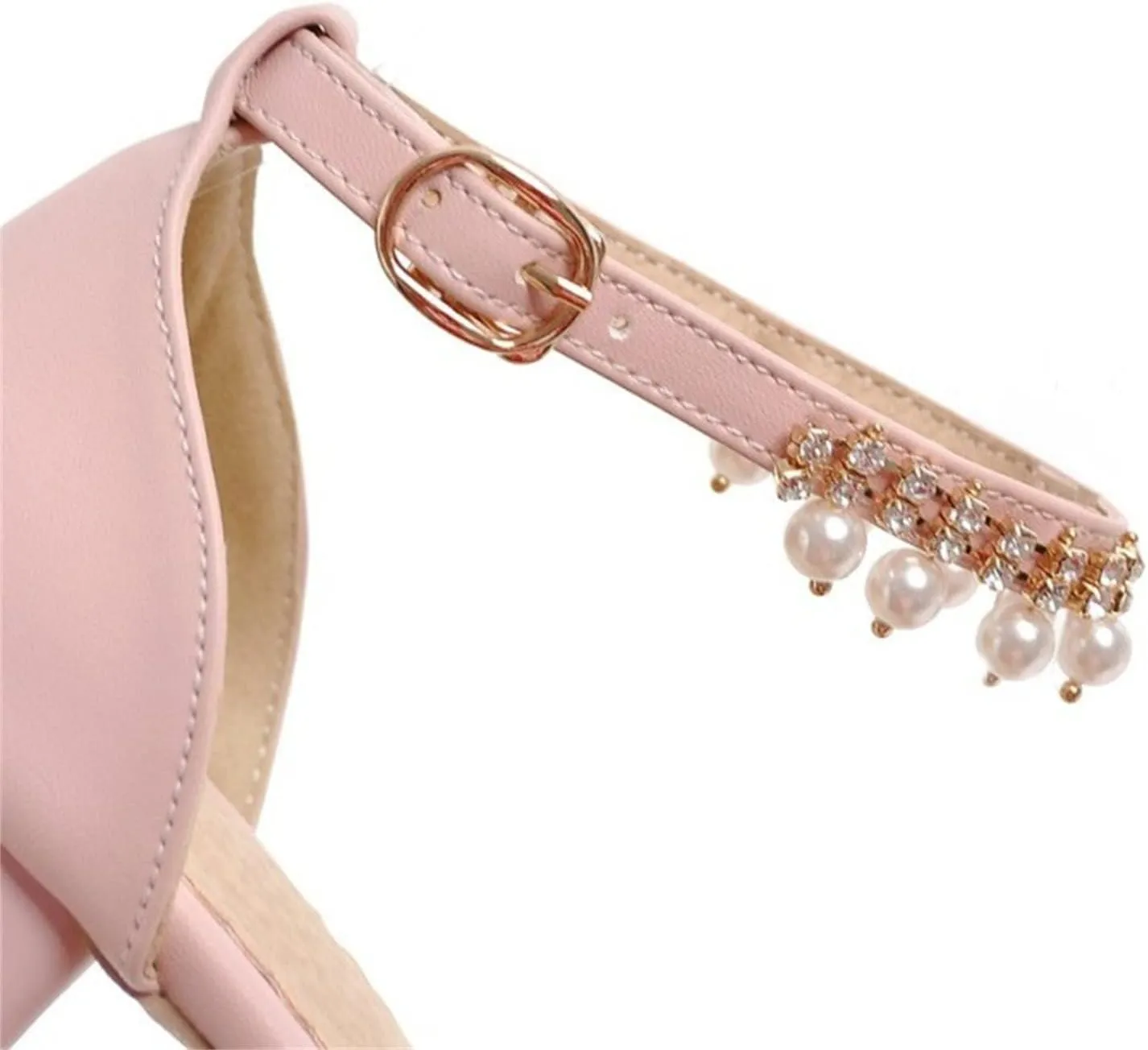 High Heel Closed Pointed Toe Sandals for Girls Kids Ankle Strap Beaded Pearl Formal Shoes Fancy Wedding Basic