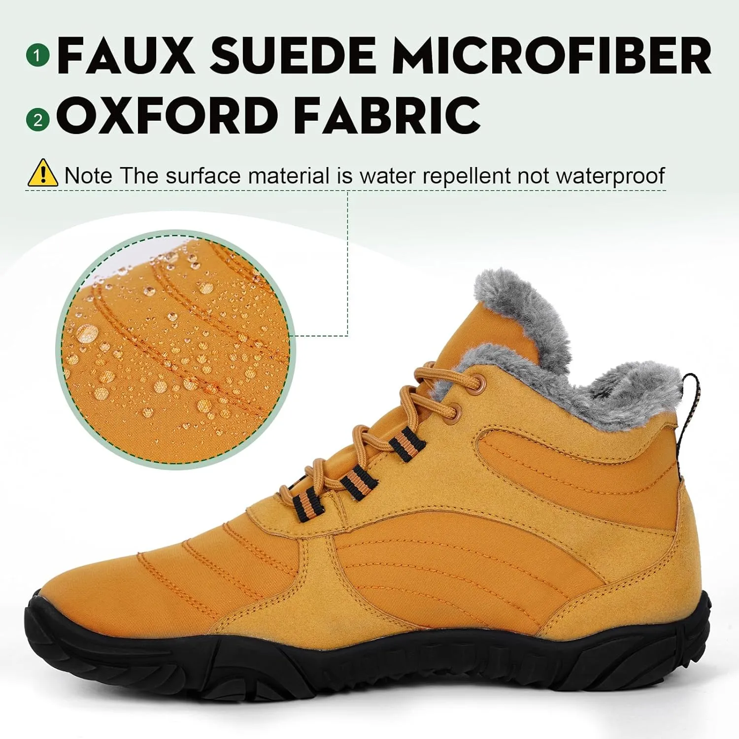 Hike Barefoot Boots Womens Mens Waterproof Fur Lined Winter Barefoot Shoes Minimalist Snow Boots Wide Toe Box Ankle Booties