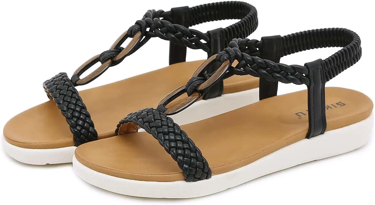 HNGHOU Women's Summer Sandals Shoes Casual Comfort Open Toe Shoes Flat Sandals