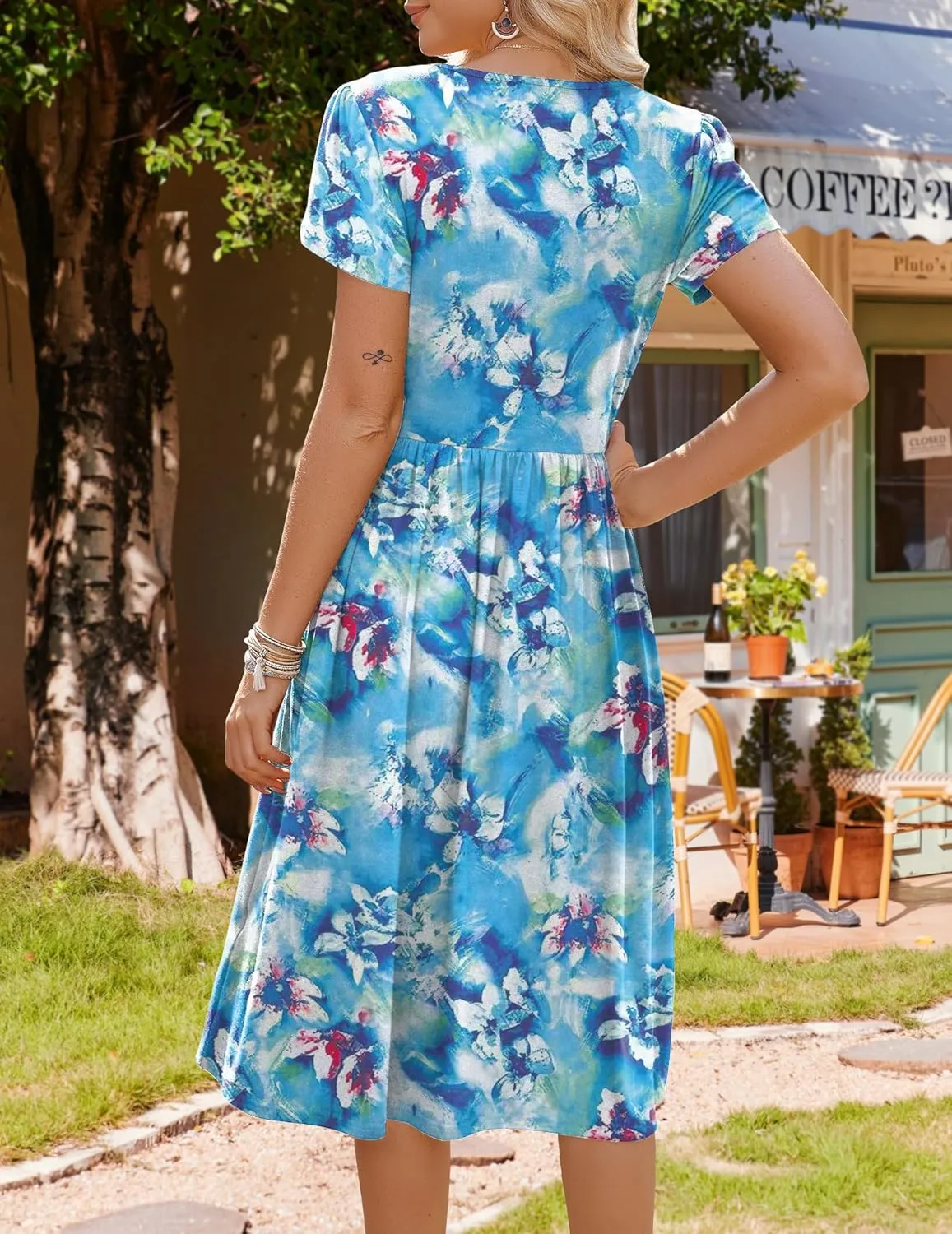 HOTOUCH Women's Summer Short Sleeve A-Line Midi Dresses Casual Floral T-Shirt Dress Flowy Beach Sundress with Pockets