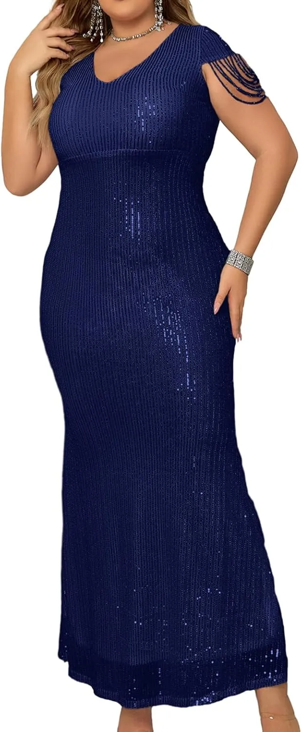 houstil Formal Dresses for Women Sequin 1920s Maxi Long Evening Gown Party Great Gatsby Cocktail Wedding Dress