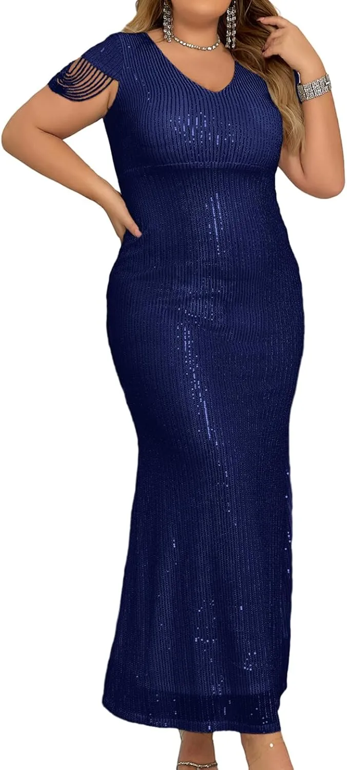 houstil Formal Dresses for Women Sequin 1920s Maxi Long Evening Gown Party Great Gatsby Cocktail Wedding Dress