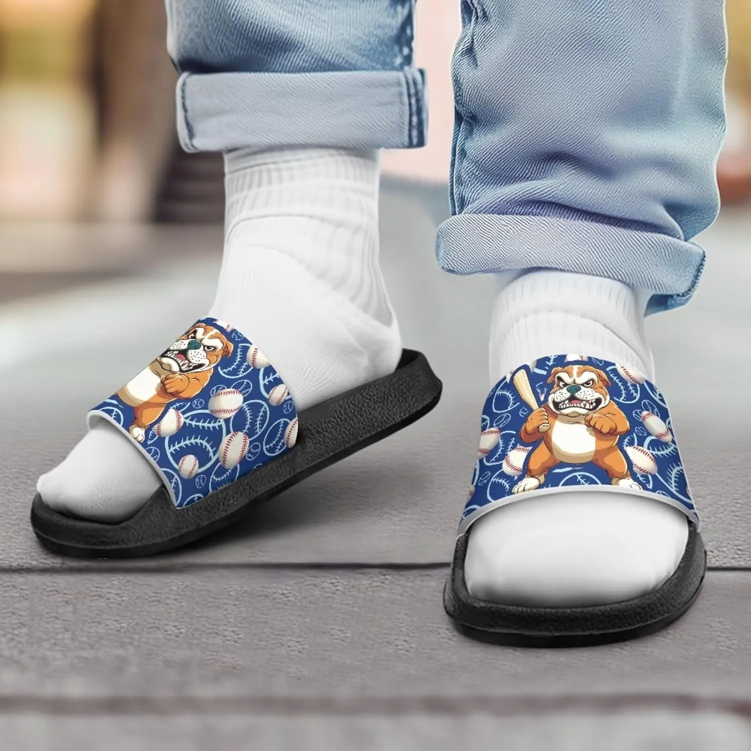 Howilath Dog Print Slides for Boys Beach Summer Kids Sandals Open Toe Non-Slip Children Slippers Indoor Outdoor Shoes