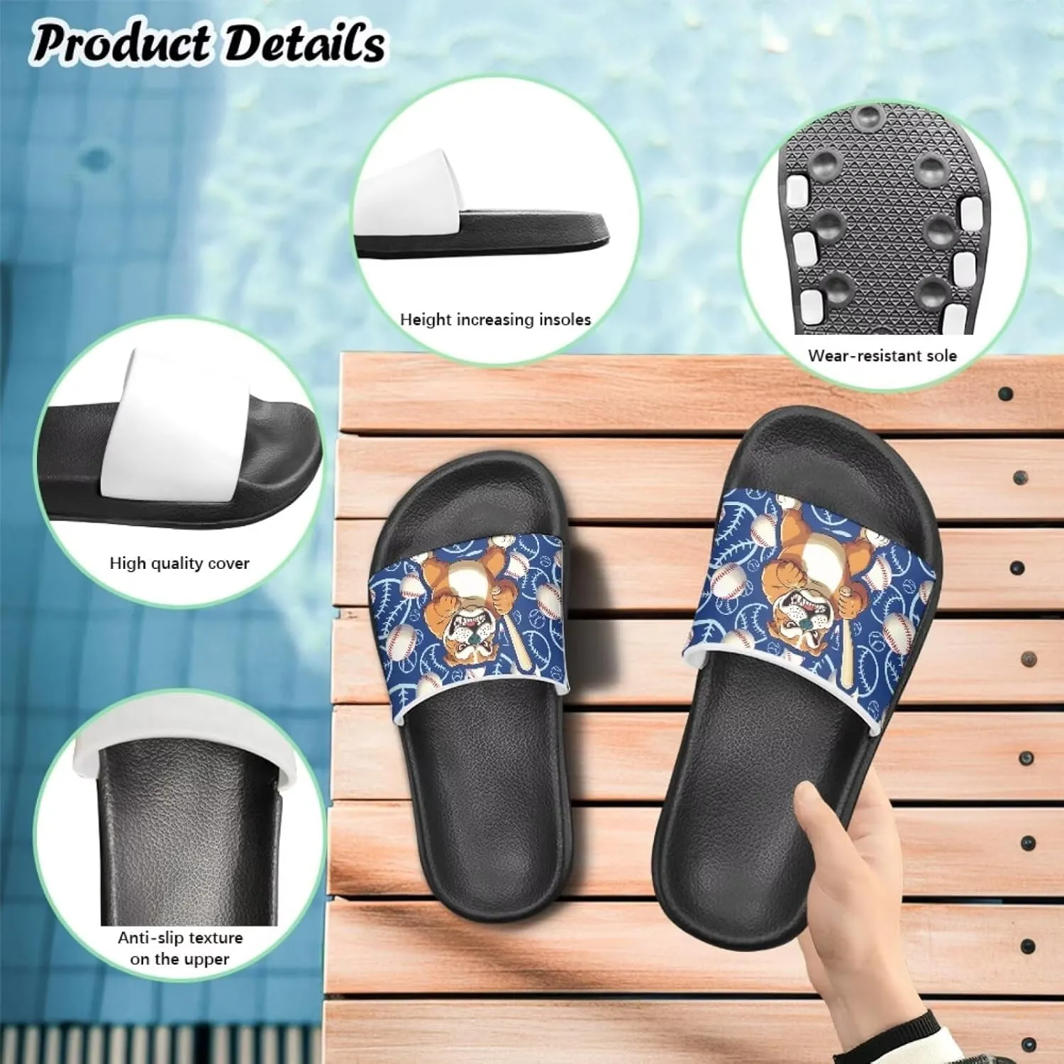 Howilath Dog Print Slides for Boys Beach Summer Kids Sandals Open Toe Non-Slip Children Slippers Indoor Outdoor Shoes