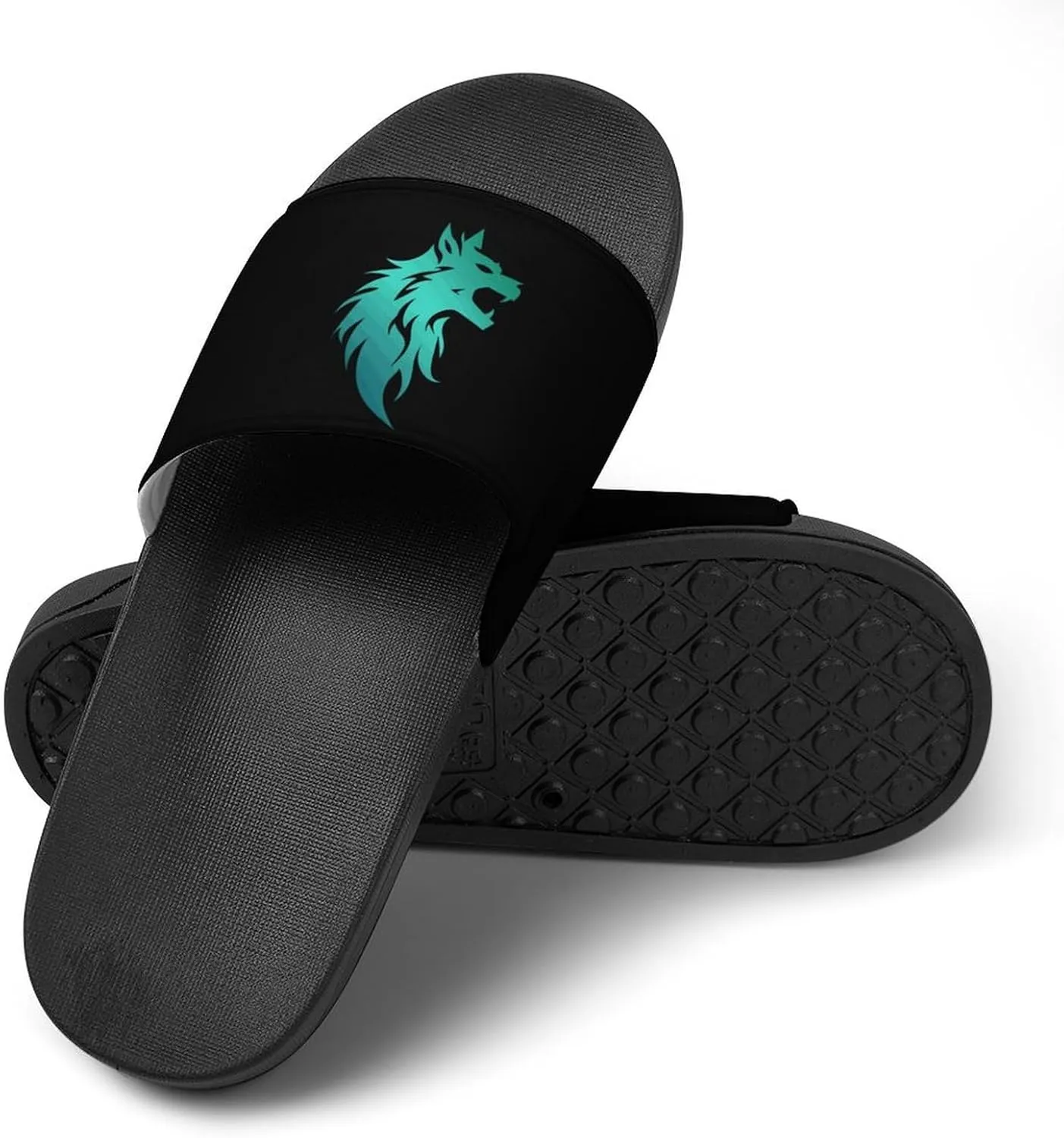 Howling Wolf PVC Home Slippers Beach Shower Sandals Summer Non-Slip Outdoor Shoes for Men Women