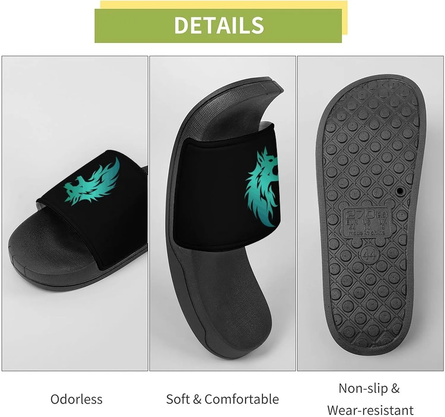 Howling Wolf PVC Home Slippers Beach Shower Sandals Summer Non-Slip Outdoor Shoes for Men Women