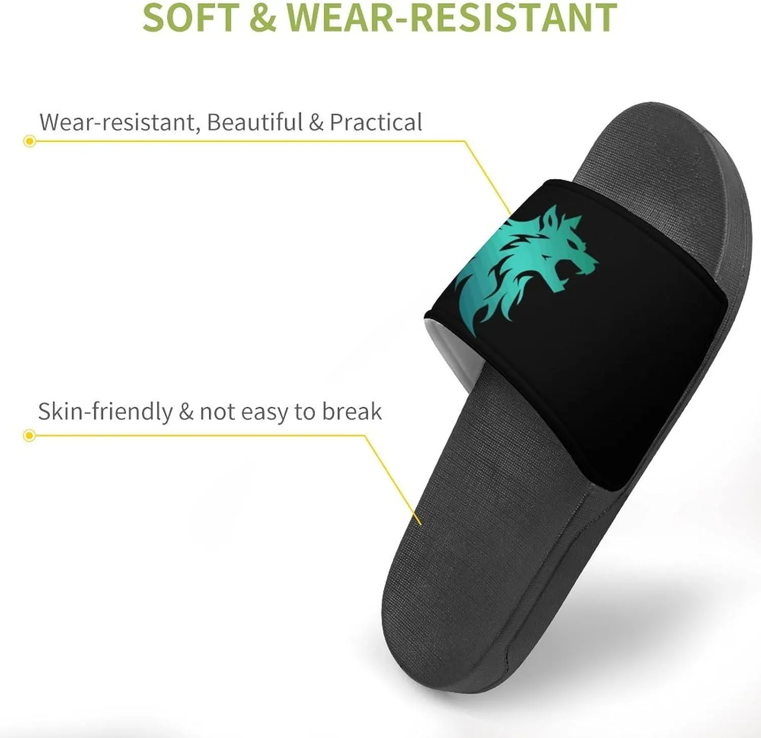 Howling Wolf PVC Home Slippers Beach Shower Sandals Summer Non-Slip Outdoor Shoes for Men Women