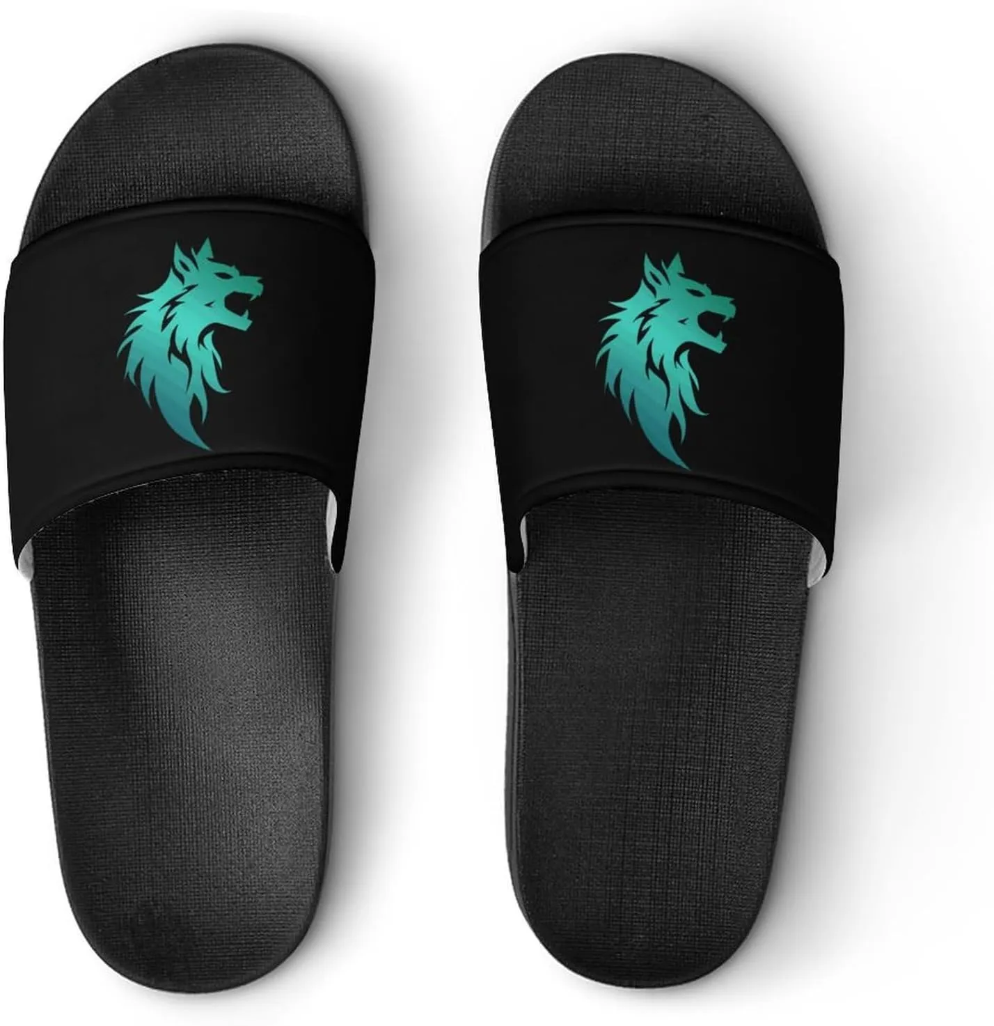 Howling Wolf PVC Home Slippers Beach Shower Sandals Summer Non-Slip Outdoor Shoes for Men Women