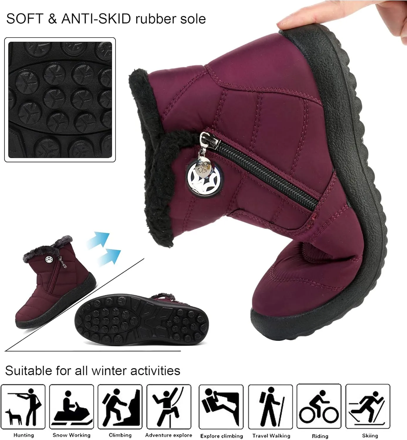 Hsyooes Womens Warm Fur Lined Winter Snow Boots Waterproof Ankle Boots Outdoor Booties Comfortable Shoes for Women