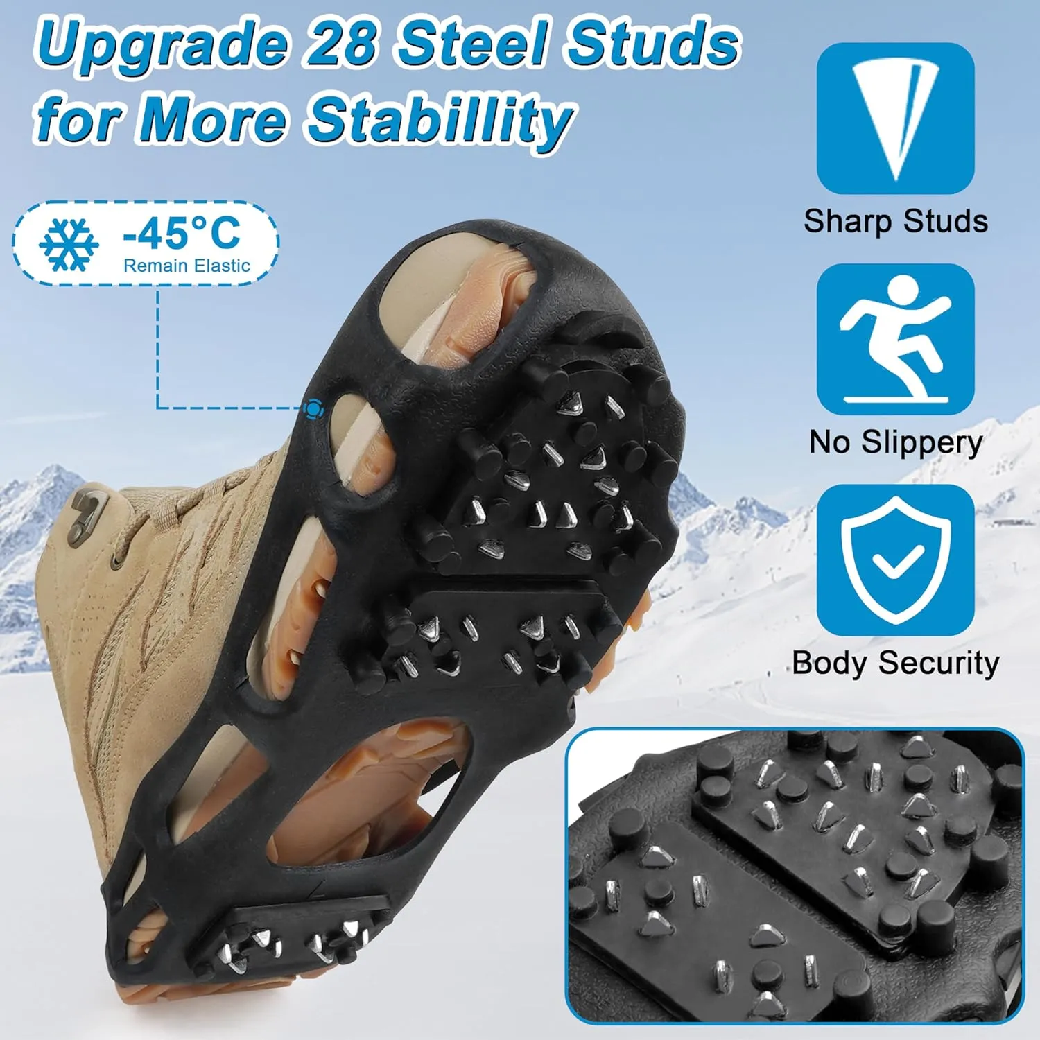Ice Snow Traction Cleats Crampons Anti-Slip Snow Shoes Cleats Walking on Snow Ice Winter Walking Boots Cleats for Men Women