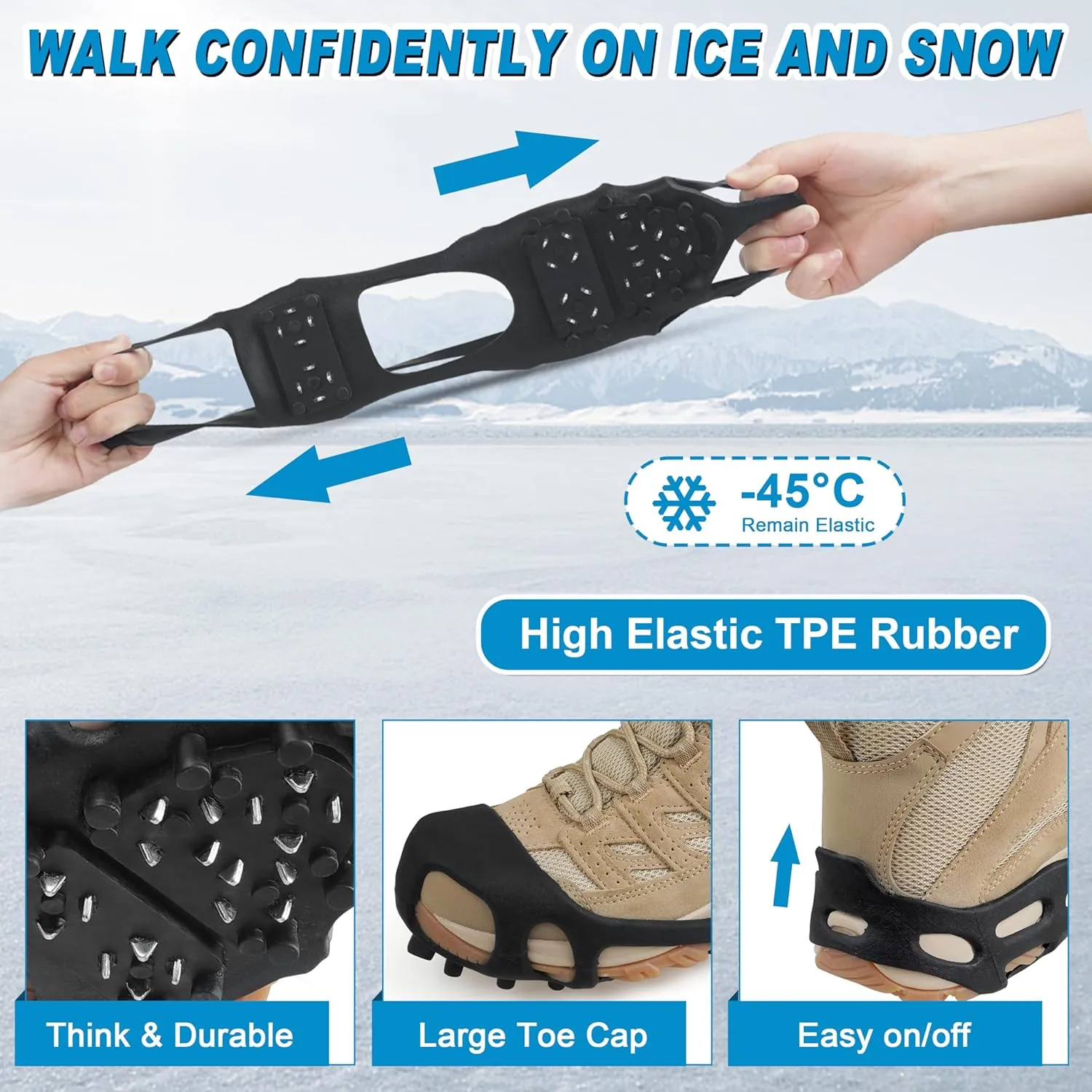 Ice Snow Traction Cleats Crampons Anti-Slip Snow Shoes Cleats Walking on Snow Ice Winter Walking Boots Cleats for Men Women