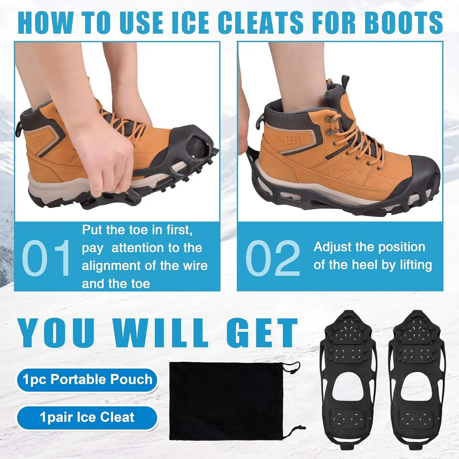 Ice Snow Traction Cleats Crampons Anti-Slip Snow Shoes Cleats Walking on Snow Ice Winter Walking Boots Cleats for Men Women