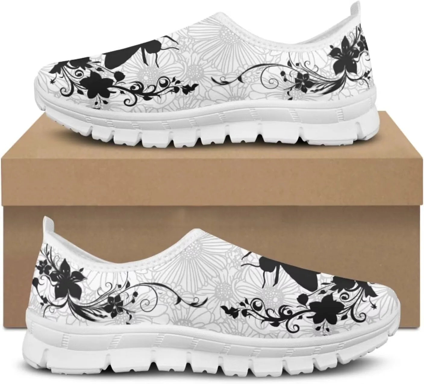 Jeiento Boho Floral Loafers for Women Slip on Shoes Flats Shoes Cozy Work Shoes
