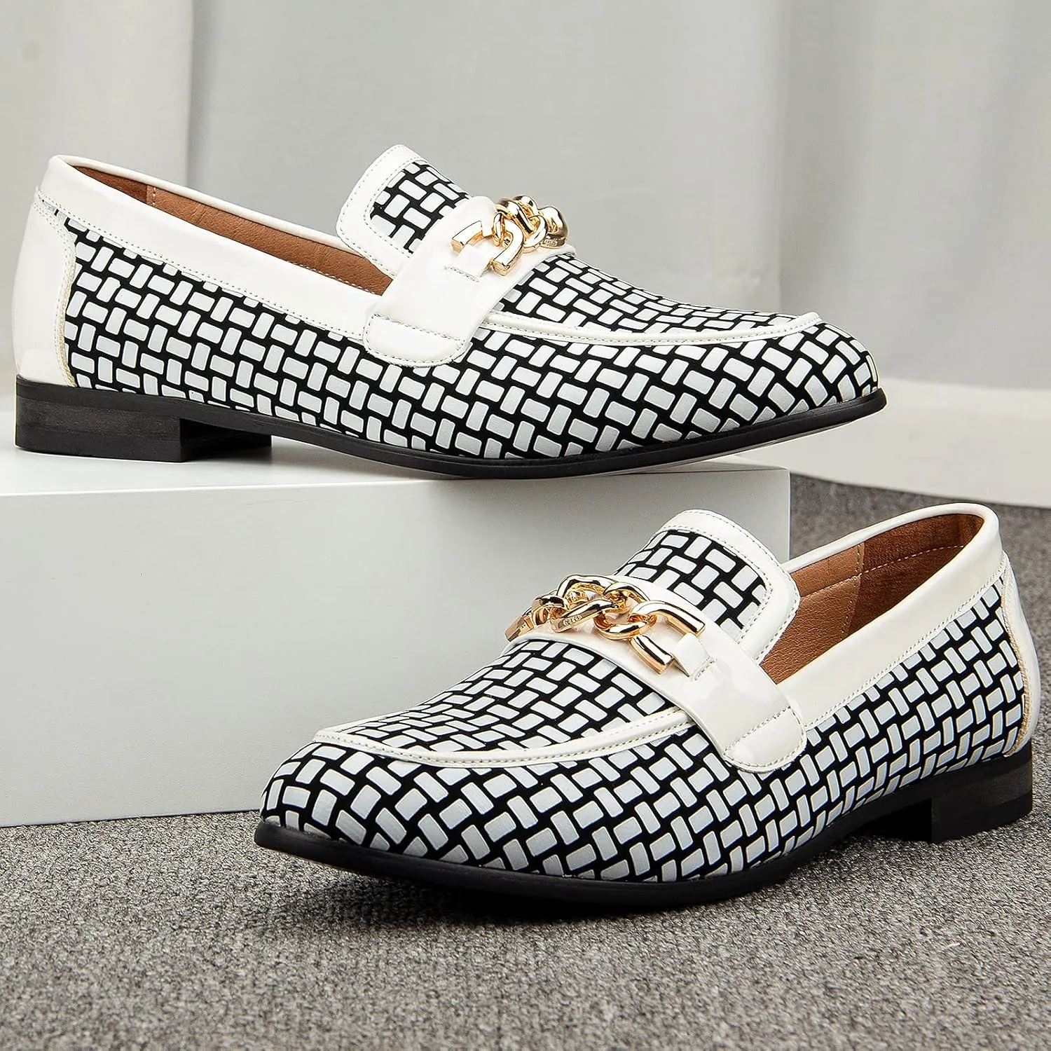 JITAI Mens Leather Shoes Pattern Printing Men's Dress Loafer Shoes Slip-on Casual Loafer Smoking Slipper