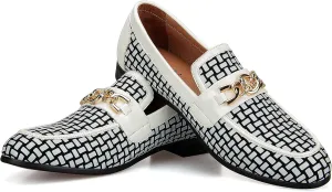 JITAI Mens Leather Shoes Pattern Printing Men's Dress Loafer Shoes Slip-on Casual Loafer Smoking Slipper