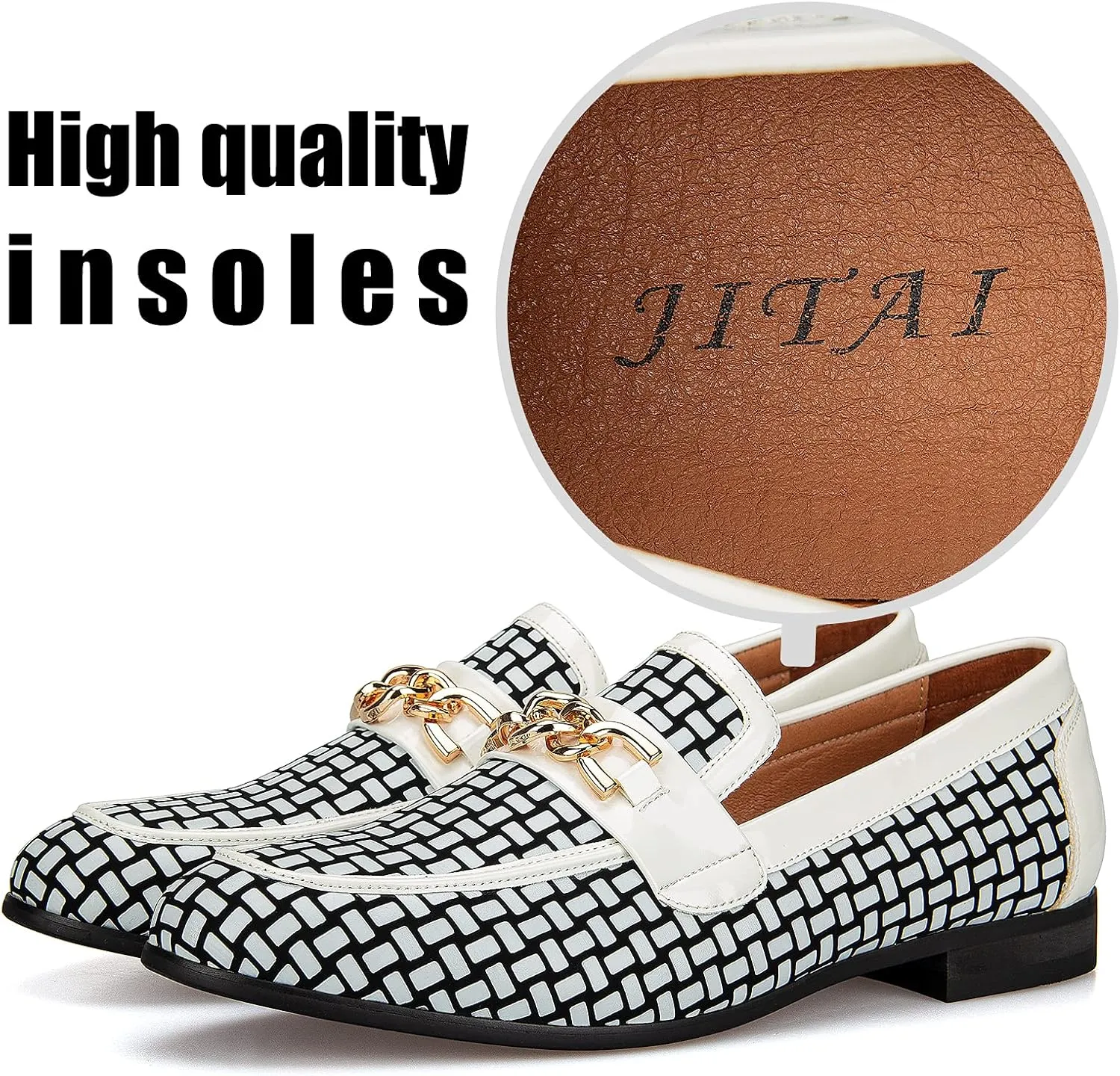 JITAI Mens Leather Shoes Pattern Printing Men's Dress Loafer Shoes Slip-on Casual Loafer Smoking Slipper