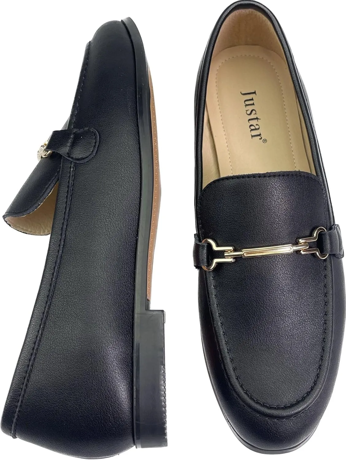 Justar Women's Genuine Leather Buckle Loafers Dress Shoes Casual Flats Low Heel Slip on Driving Penny Loafer for Women
