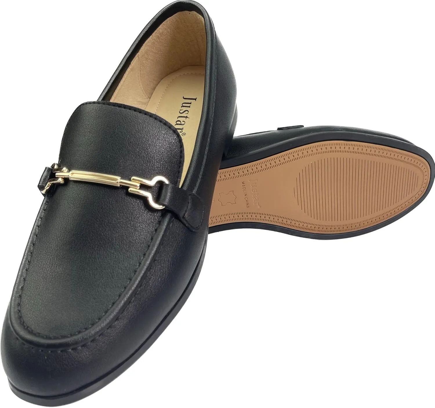 Justar Women's Genuine Leather Buckle Loafers Dress Shoes Casual Flats Low Heel Slip on Driving Penny Loafer for Women