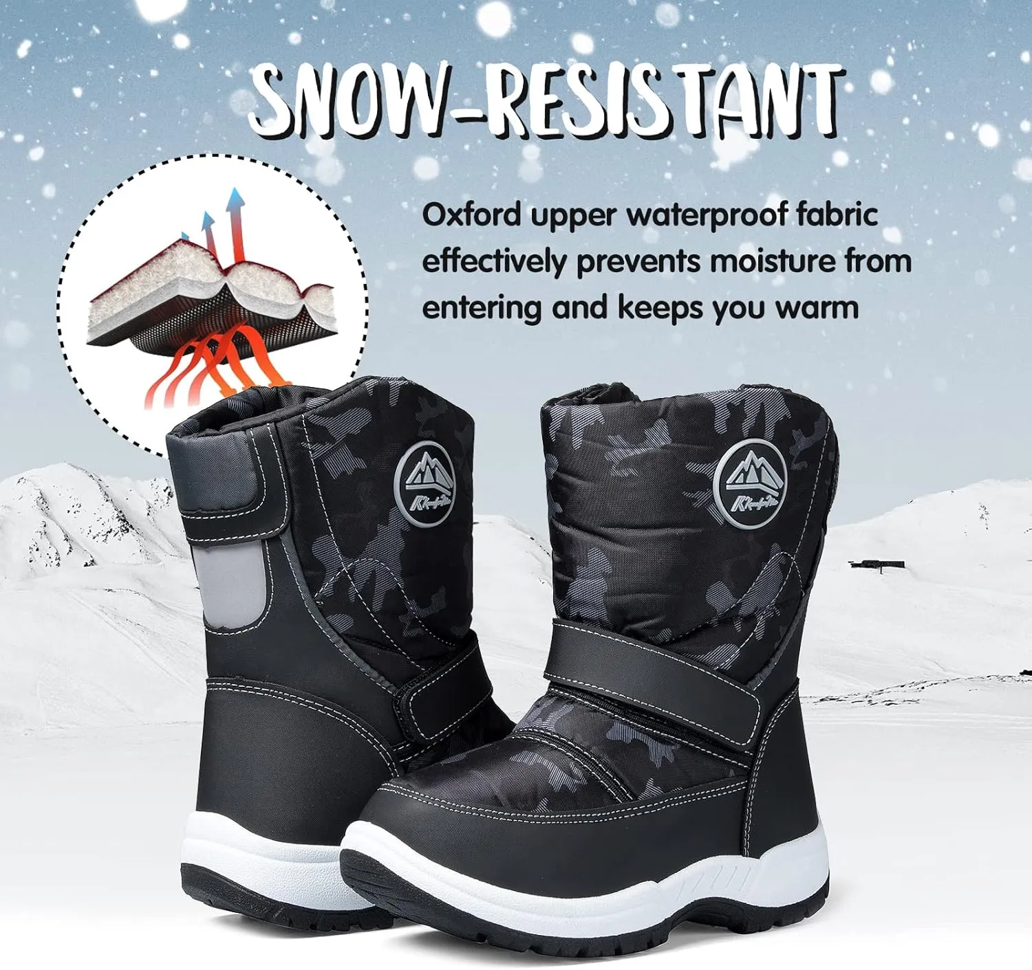 K KomForme Boys Girls Snow Boots Waterproof Winter Outdoor Boots(Toddler/Little Kid/Big Kid)