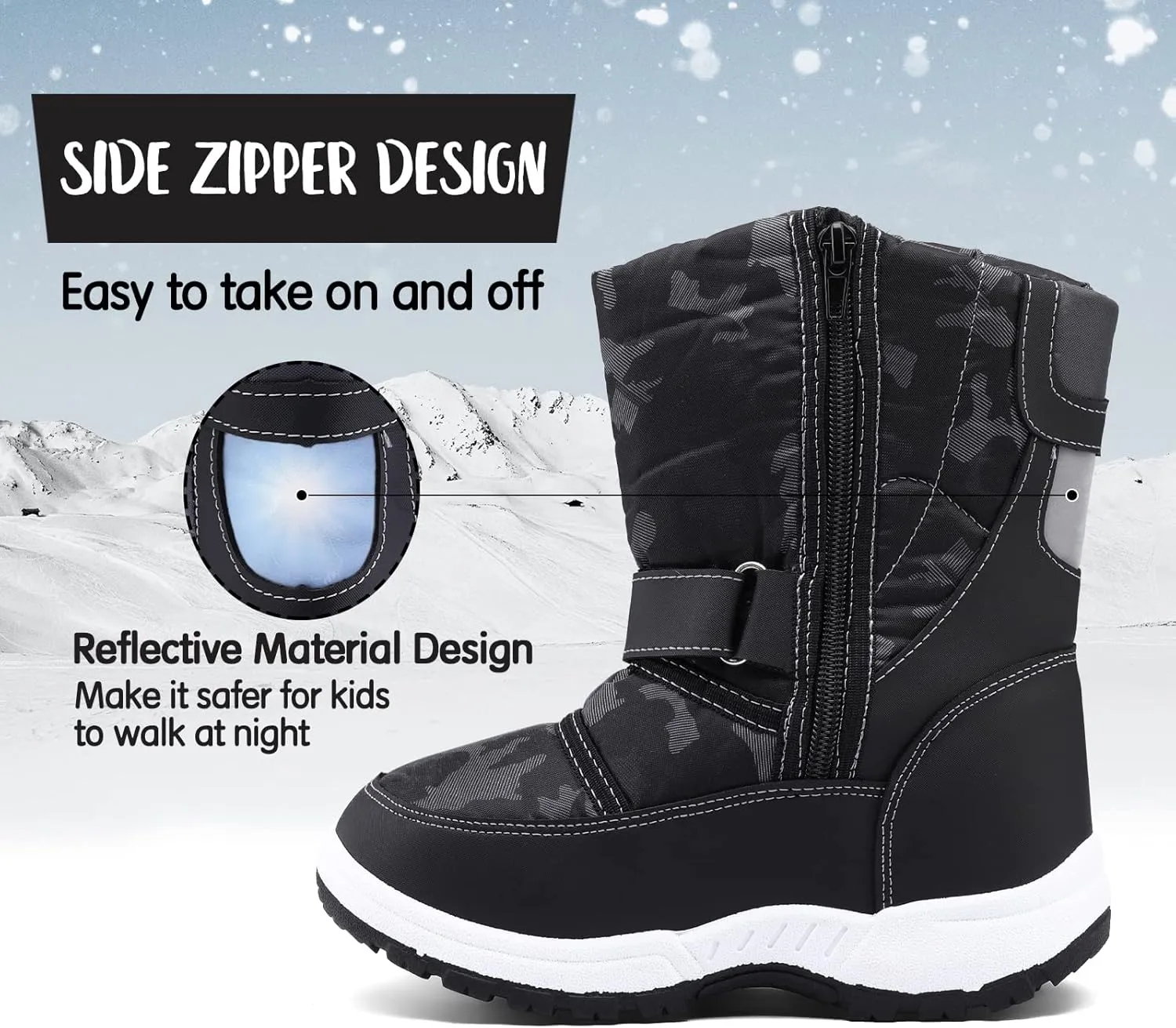 K KomForme Boys Girls Snow Boots Waterproof Winter Outdoor Boots(Toddler/Little Kid/Big Kid)