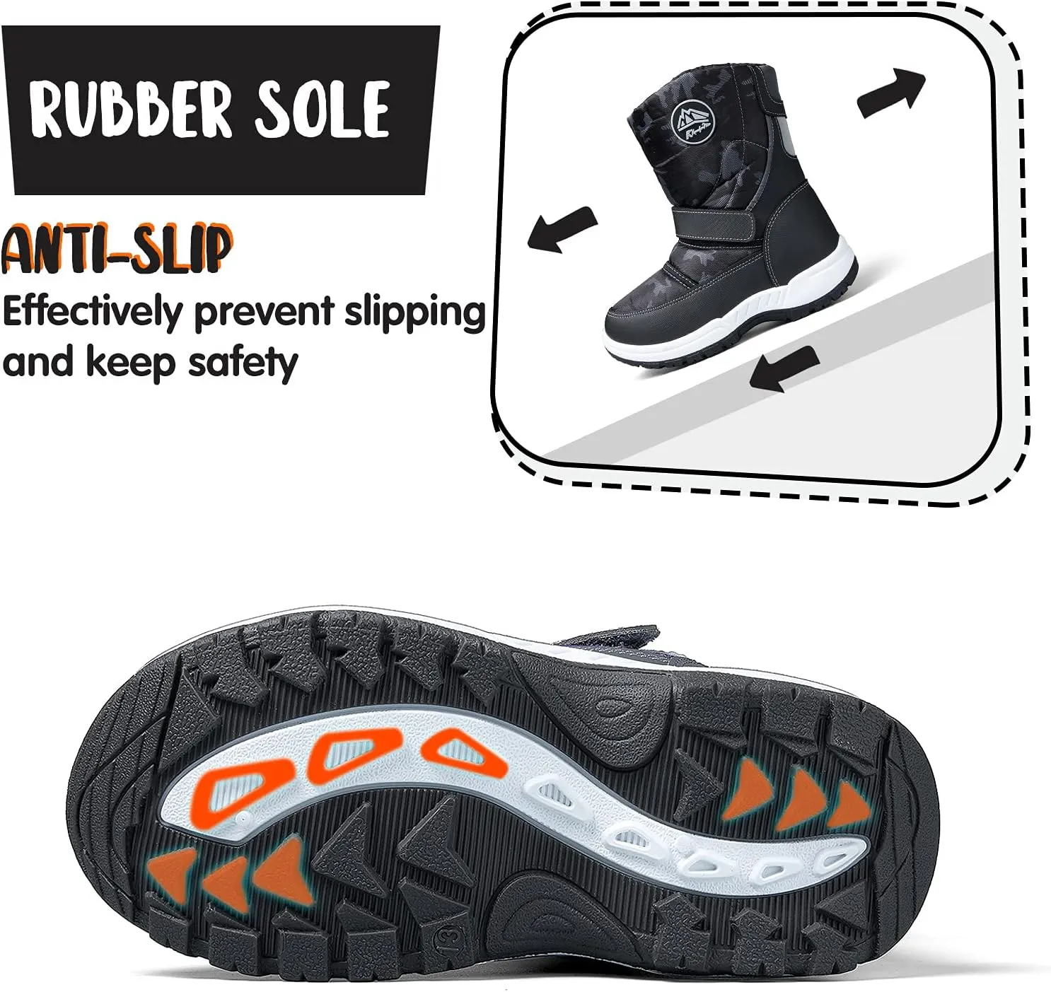 K KomForme Boys Girls Snow Boots Waterproof Winter Outdoor Boots(Toddler/Little Kid/Big Kid)