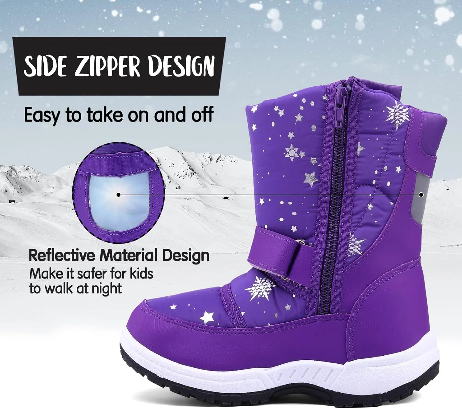 K KomForme Boys Girls Snow Boots Waterproof Winter Outdoor Boots(Toddler/Little Kid/Big Kid)