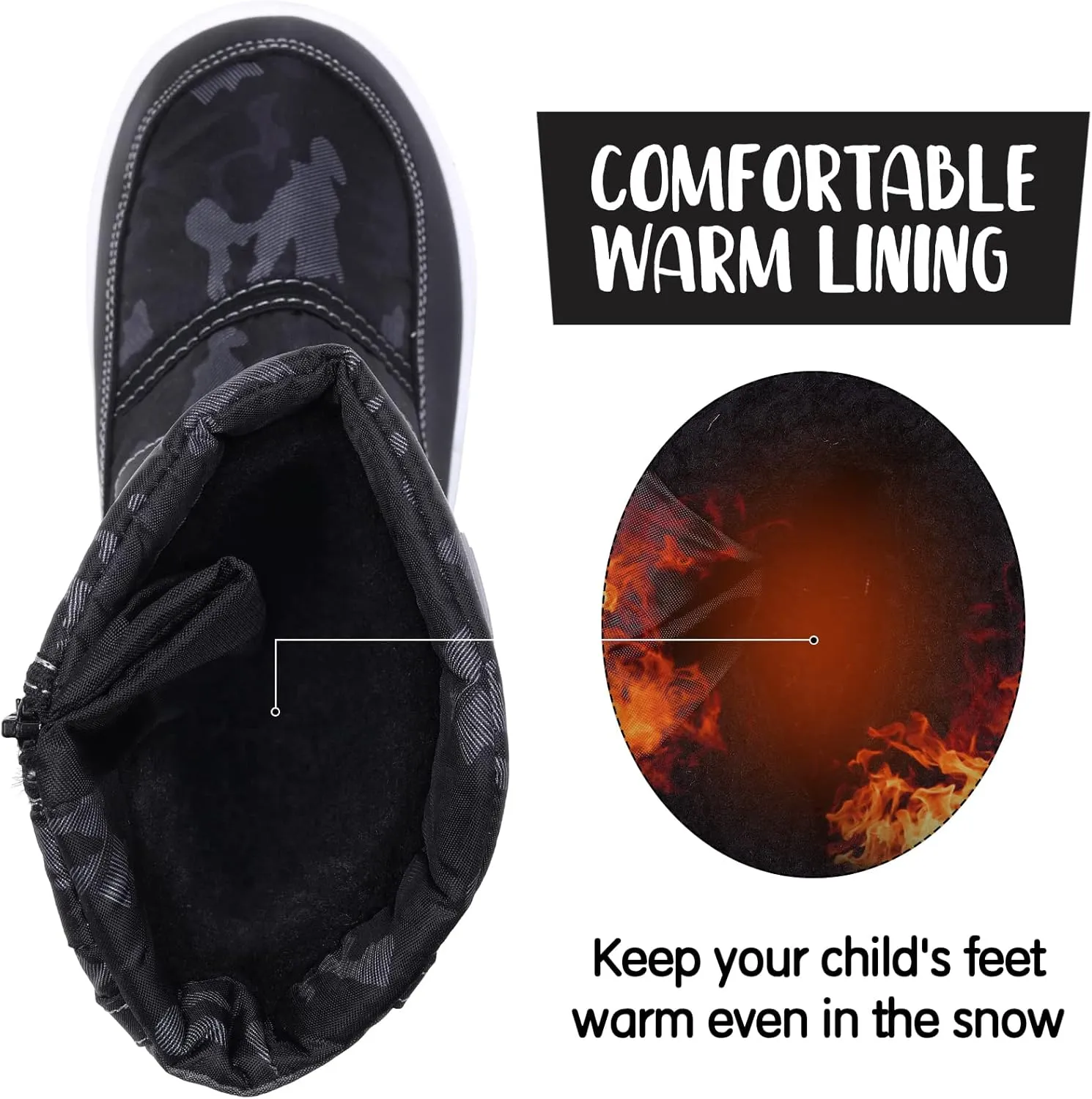 K KomForme Boys Girls Snow Boots Waterproof Winter Outdoor Boots(Toddler/Little Kid/Big Kid)