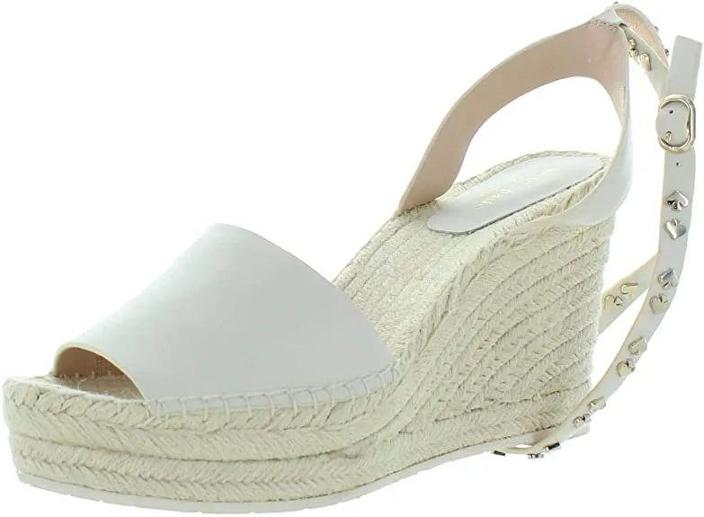 Kate Spade Womens Frenchy Leather Embellished Wedges White 9.5 Medium (B,M)