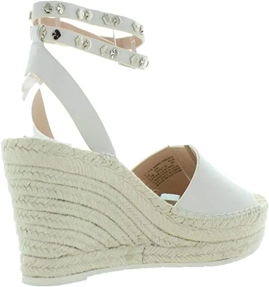 Kate Spade Womens Frenchy Leather Embellished Wedges White 9.5 Medium (B,M)
