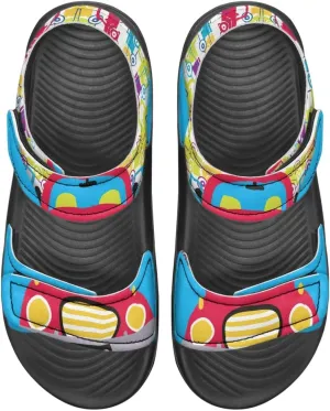 Kids Sandals Cartoon Car Print Athletic Sandals for Boys US 5 Causal Summer Sport Shoes with Adjustable Strap for Hiking Walking Beach Pool