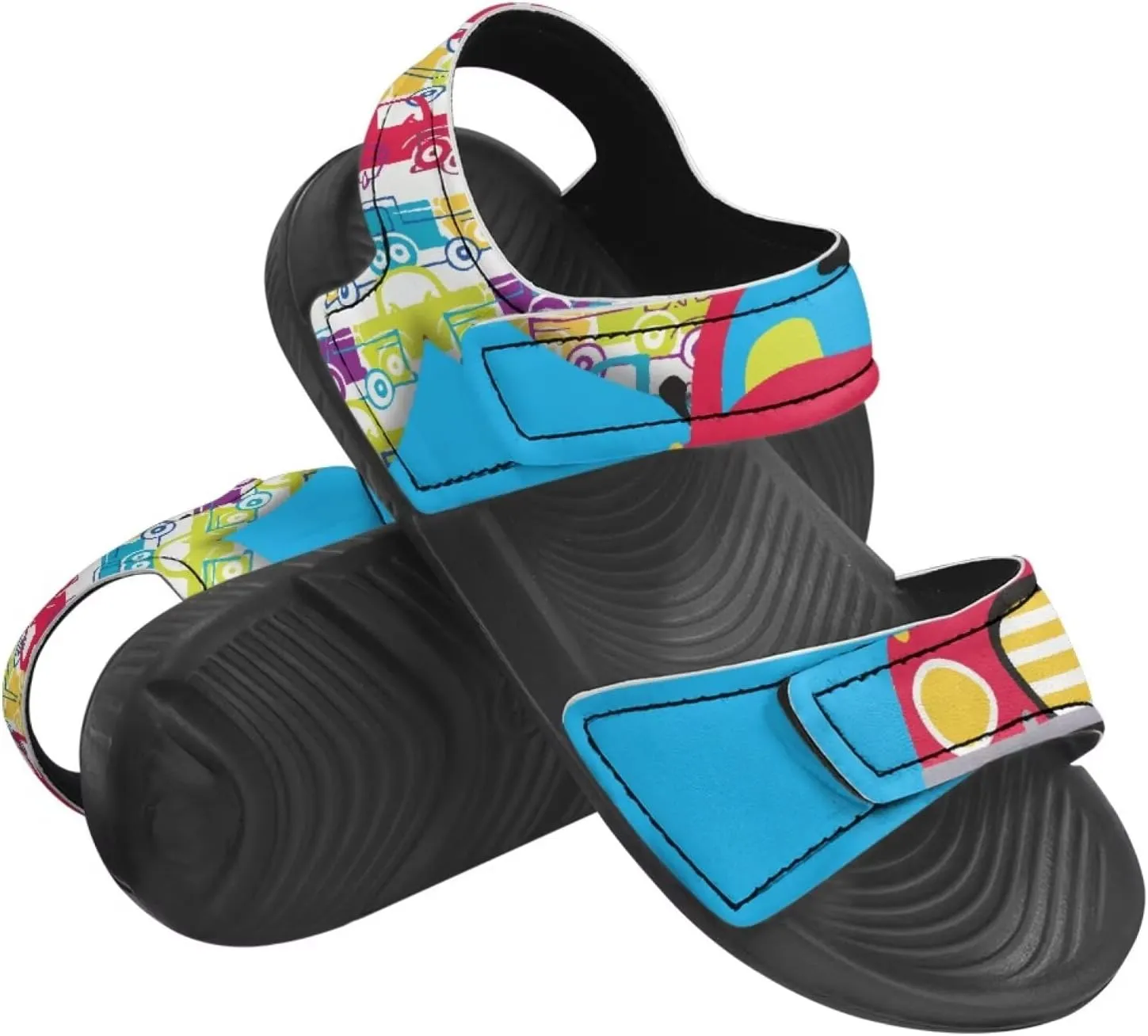 Kids Sandals Cartoon Car Print Athletic Sandals for Boys US 5 Causal Summer Sport Shoes with Adjustable Strap for Hiking Walking Beach Pool