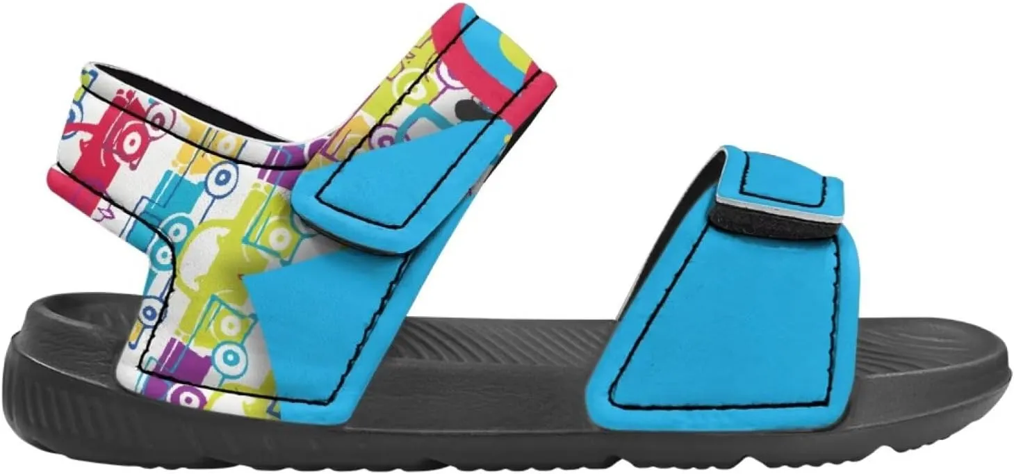 Kids Sandals Cartoon Car Print Athletic Sandals for Boys US 5 Causal Summer Sport Shoes with Adjustable Strap for Hiking Walking Beach Pool