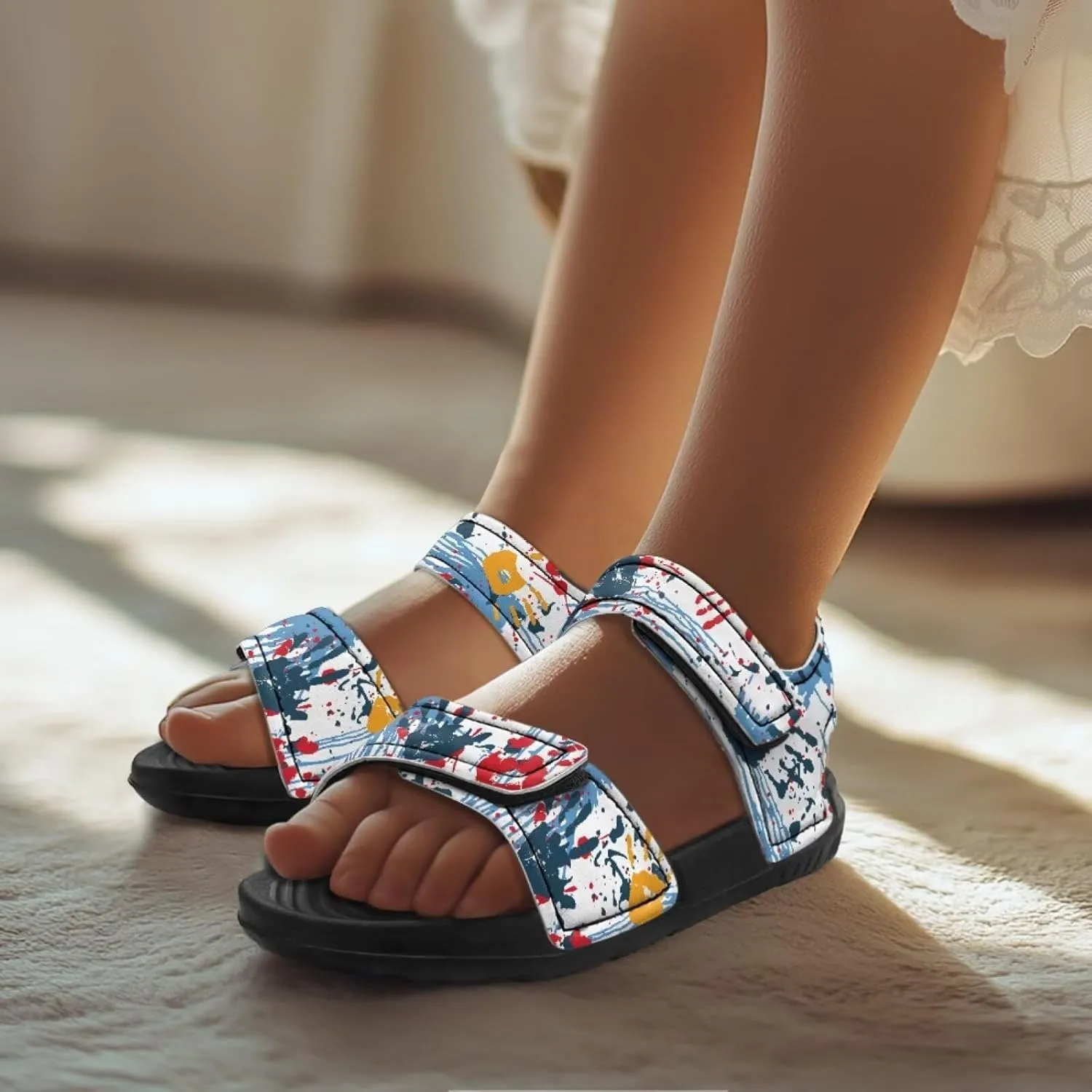Kids Sandals Summer Shoes Girls Slide Sandals Slip On Toddler Shoes Double Buckle Strap Open Toe EVA Slippers