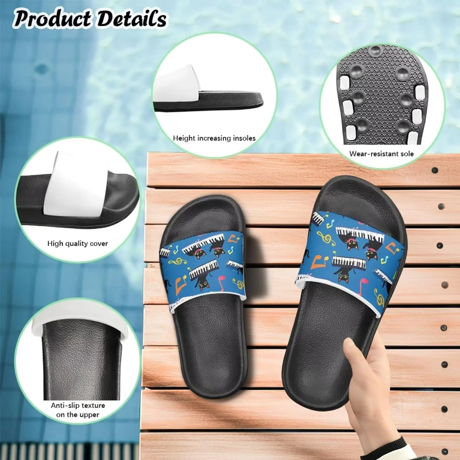 Kids Shower Slippers Slip-On Lightweight Pool Open Toe Toddler Summer Sandals for Beach with EVA Sole