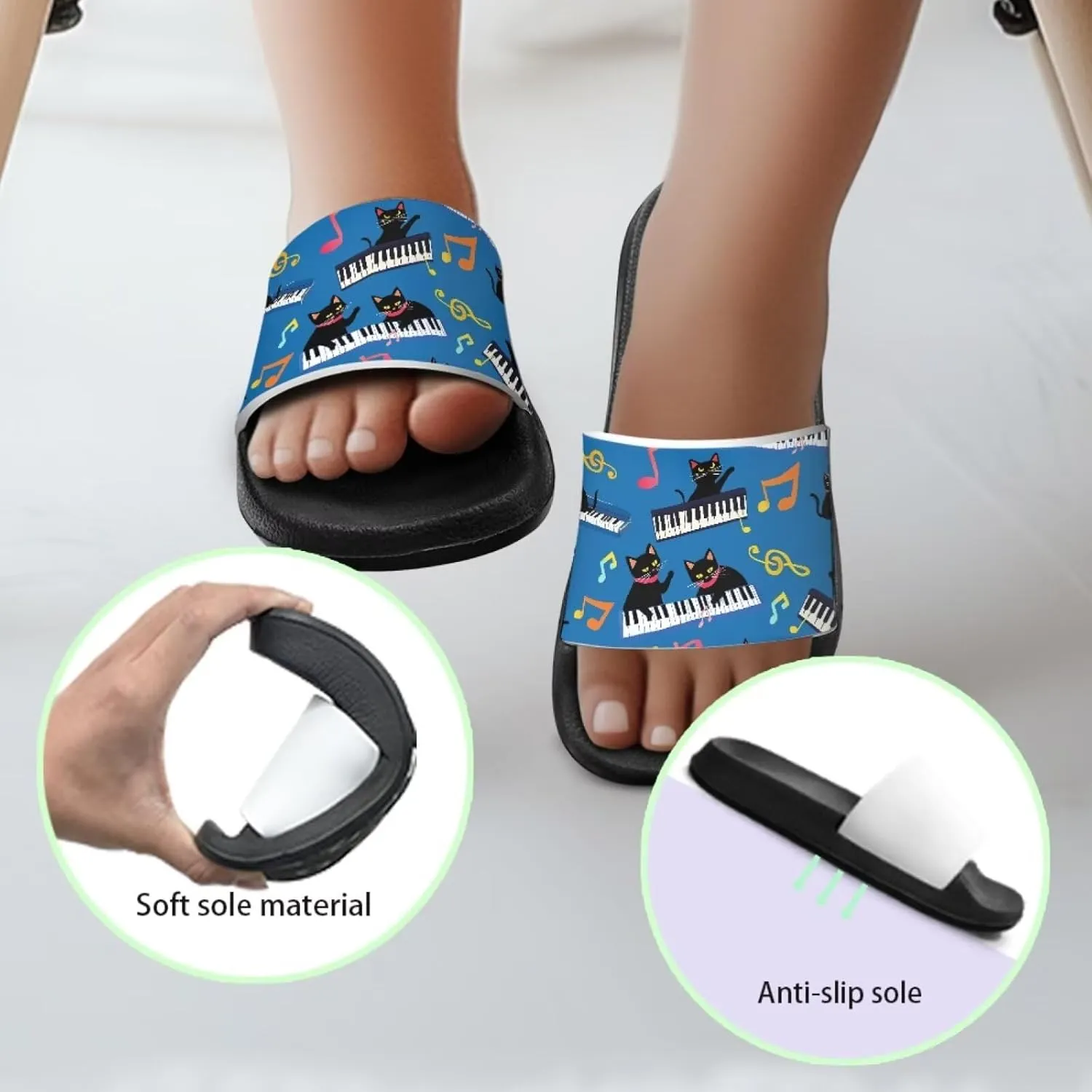 Kids Shower Slippers Slip-On Lightweight Pool Open Toe Toddler Summer Sandals for Beach with EVA Sole