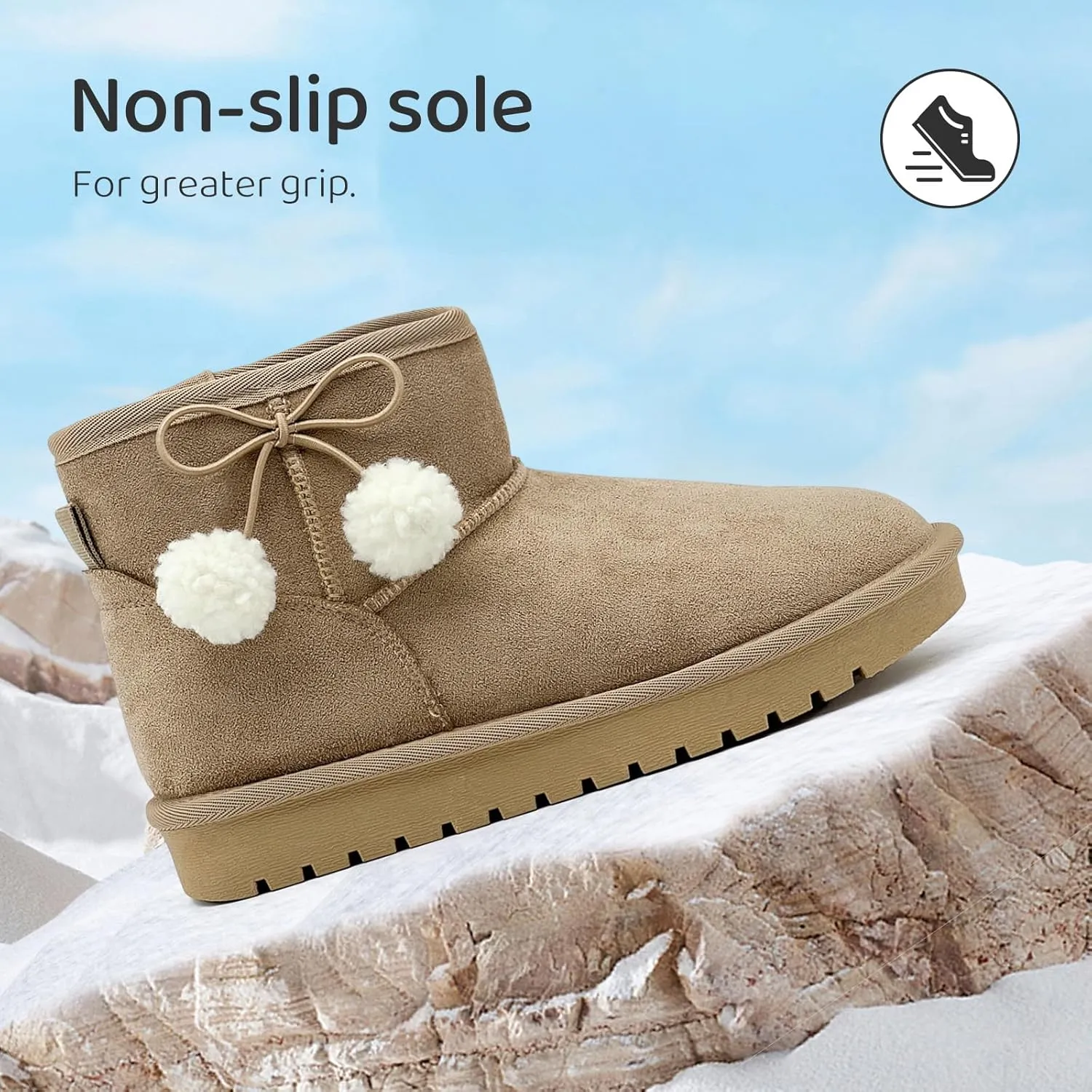 Kids Snow Boots for Girls Boys Comfy Warm Fur Lined Winter Boots Lightweight Slip On Fuzzy Ankle Boot (Little/Big Kids)