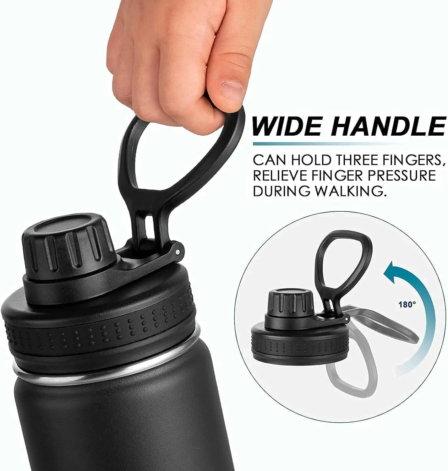Koodee Insulated Water Bottle, 22 oz Stainless Steel Double Wall Vacuum Wide Mouth Sport Bottle with Leakproof Spout Lid (Black)