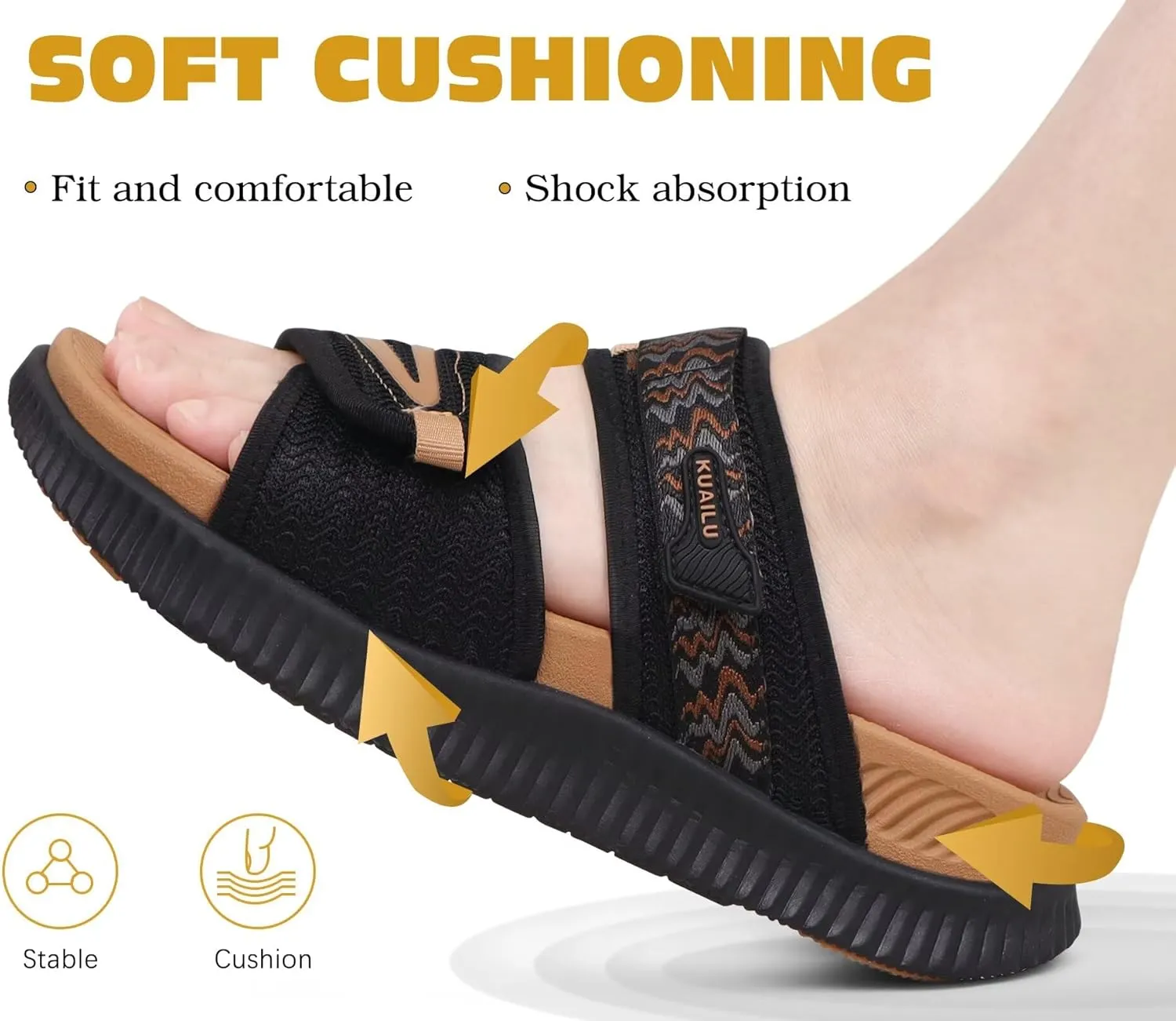 KuaiLu Womens Fashion Orthotic Slides Ladies Athletic Thick Cushion Recovery Sandals Adjustable Strap Slip On Walking Sandles With Comfortable Plantar Fasciitis Arch Support