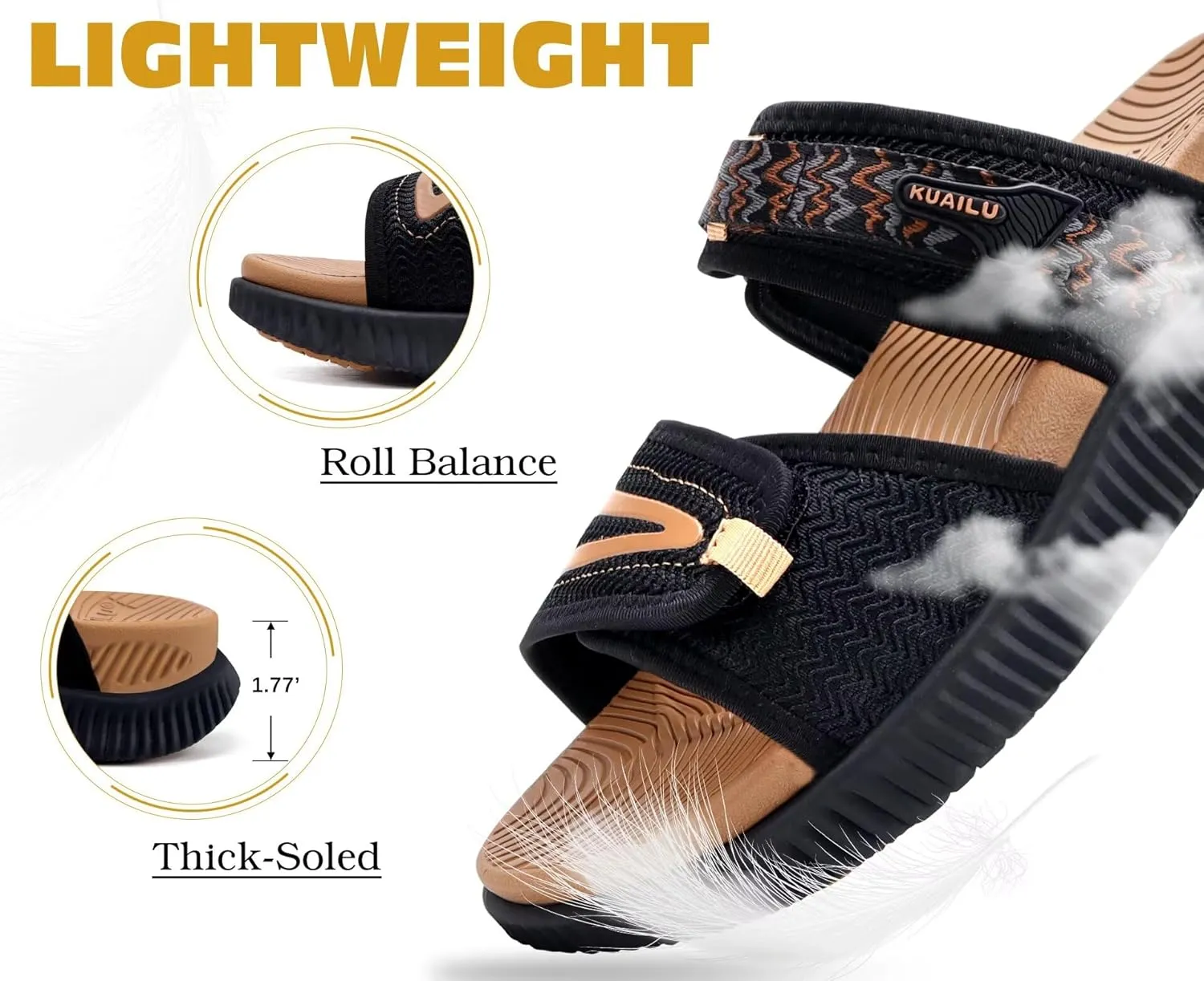 KuaiLu Womens Fashion Orthotic Slides Ladies Athletic Thick Cushion Recovery Sandals Adjustable Strap Slip On Walking Sandles With Comfortable Plantar Fasciitis Arch Support